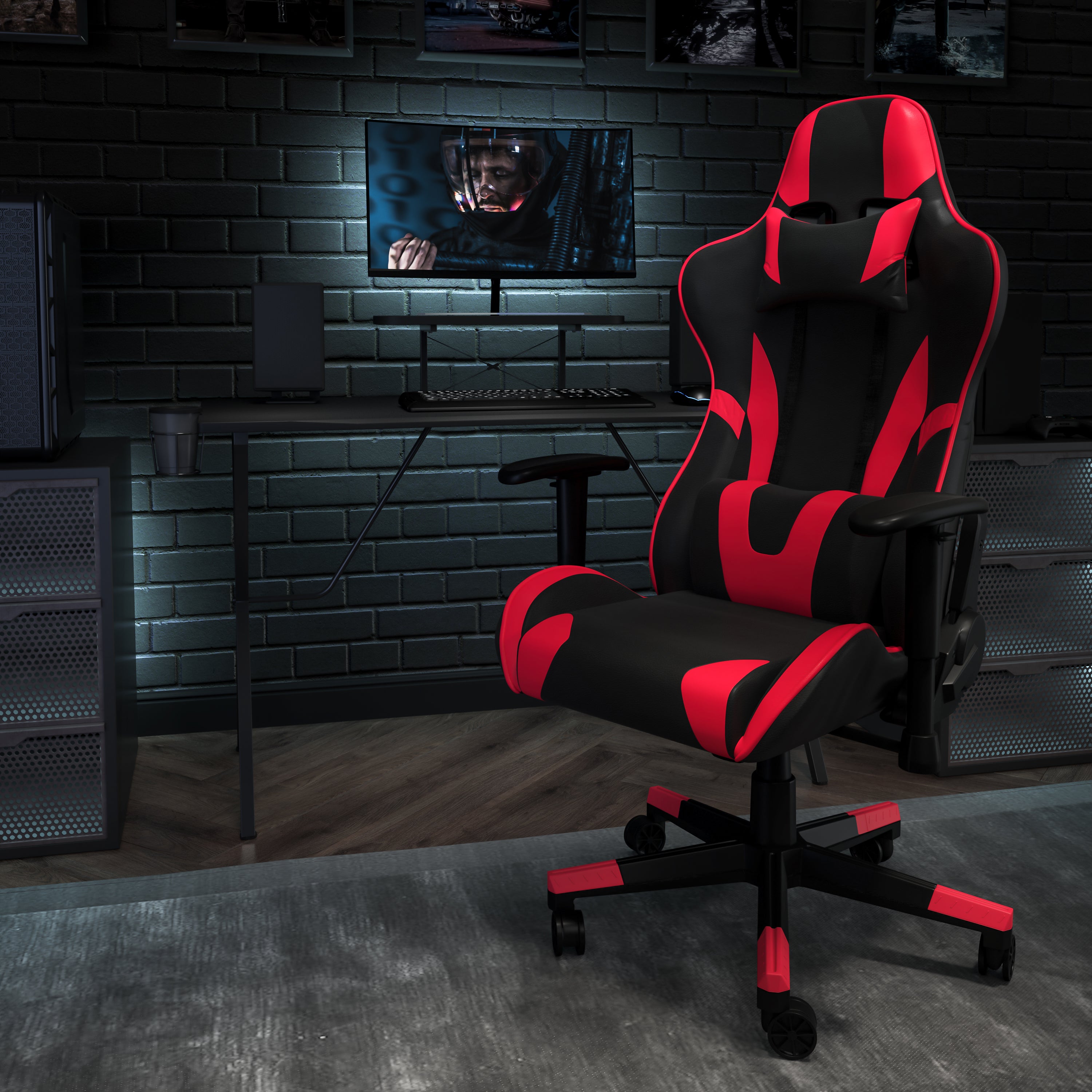 Gaming Desk and Reclining Gaming Chair Set with Cup Holder, Headphone Hook, and Monitor/Smartphone Stand