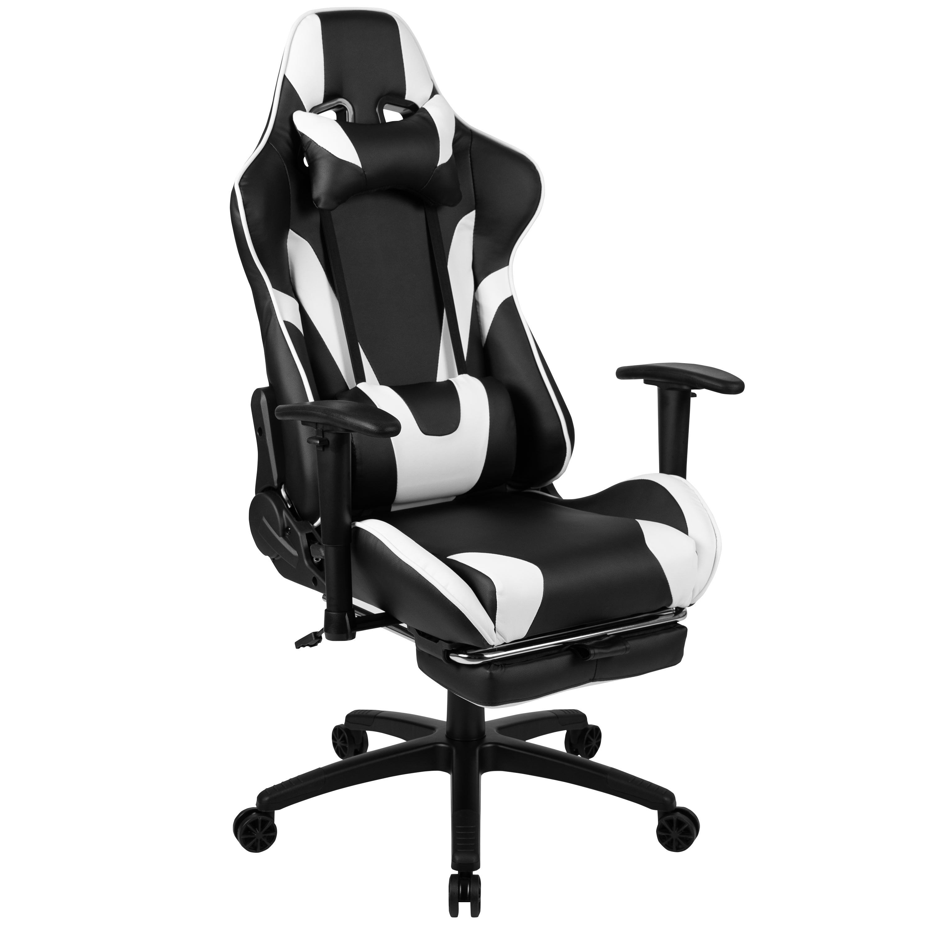 Gaming Desk and Footrest Reclining Gaming Chair Set with Cup Holder, Headphone Hook & 2 Wire Management Holes