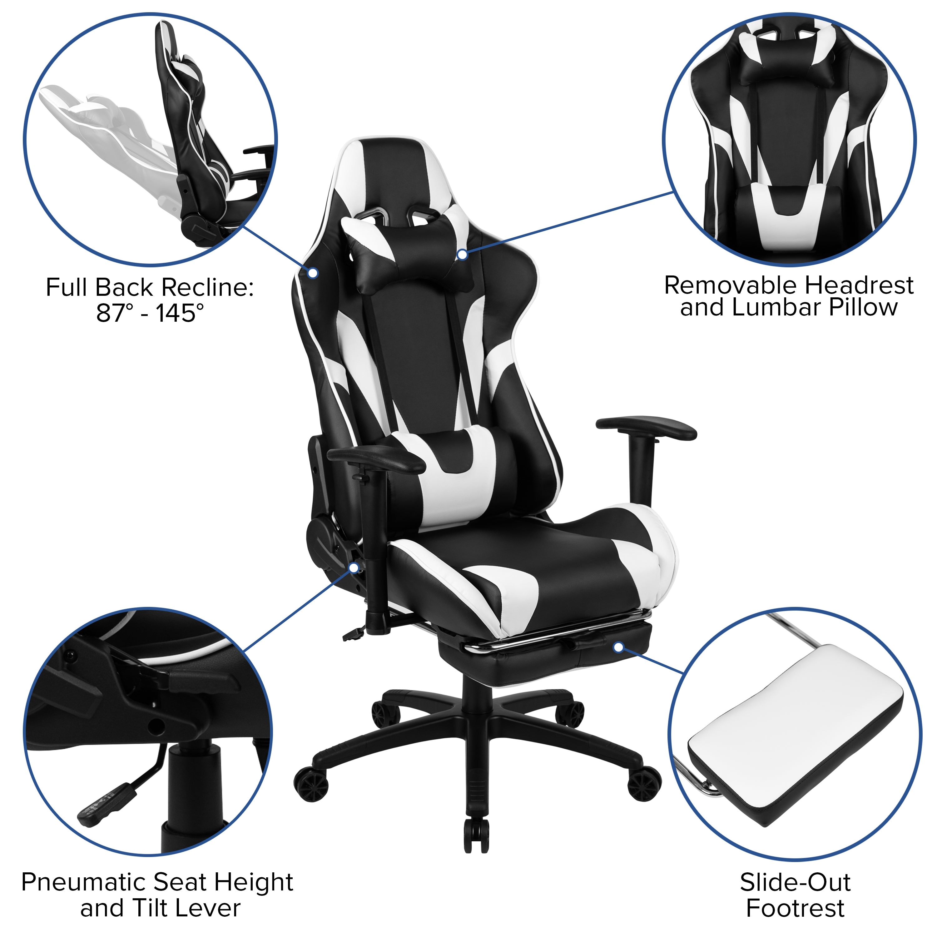 Gaming Desk and Footrest Reclining Gaming Chair Set with Cup Holder, Headphone Hook & 2 Wire Management Holes