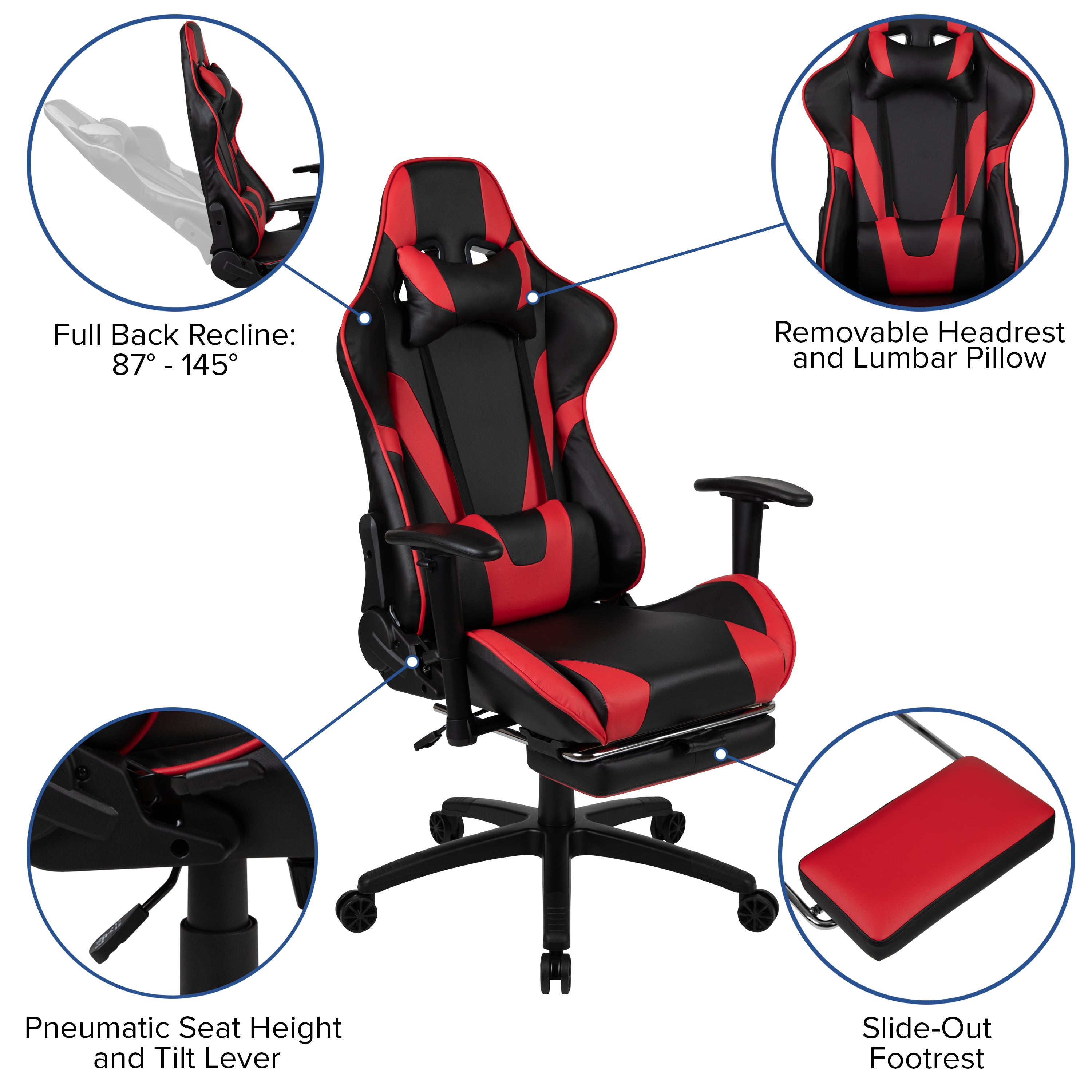 Gaming Desk and Footrest Reclining Gaming Chair Set with Cup Holder, Headphone Hook & 2 Wire Management Holes