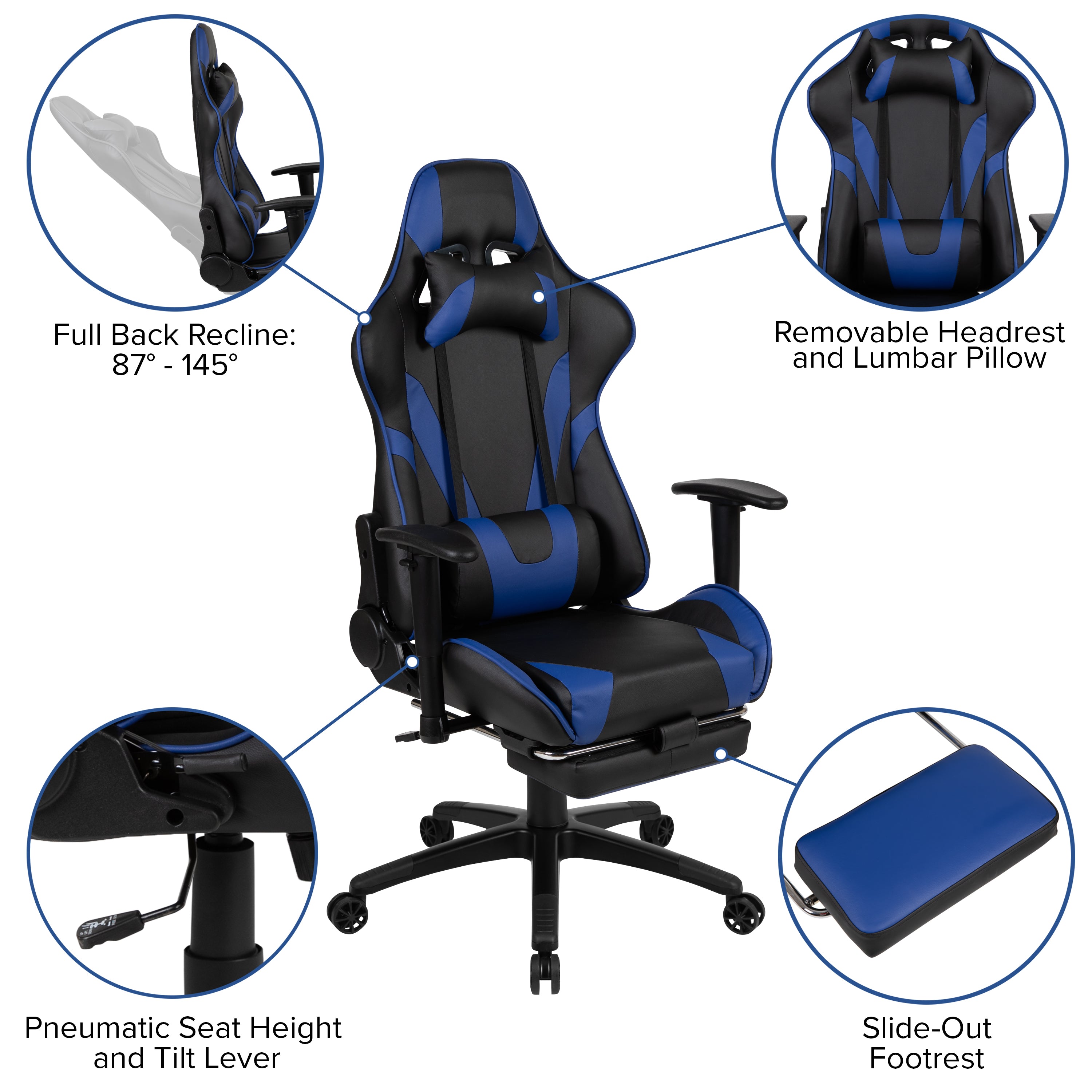 Gaming Desk and Footrest Reclining Gaming Chair Set - Cup Holder/Headphone Hook/Removable Mouse Pad Top/Wire Management