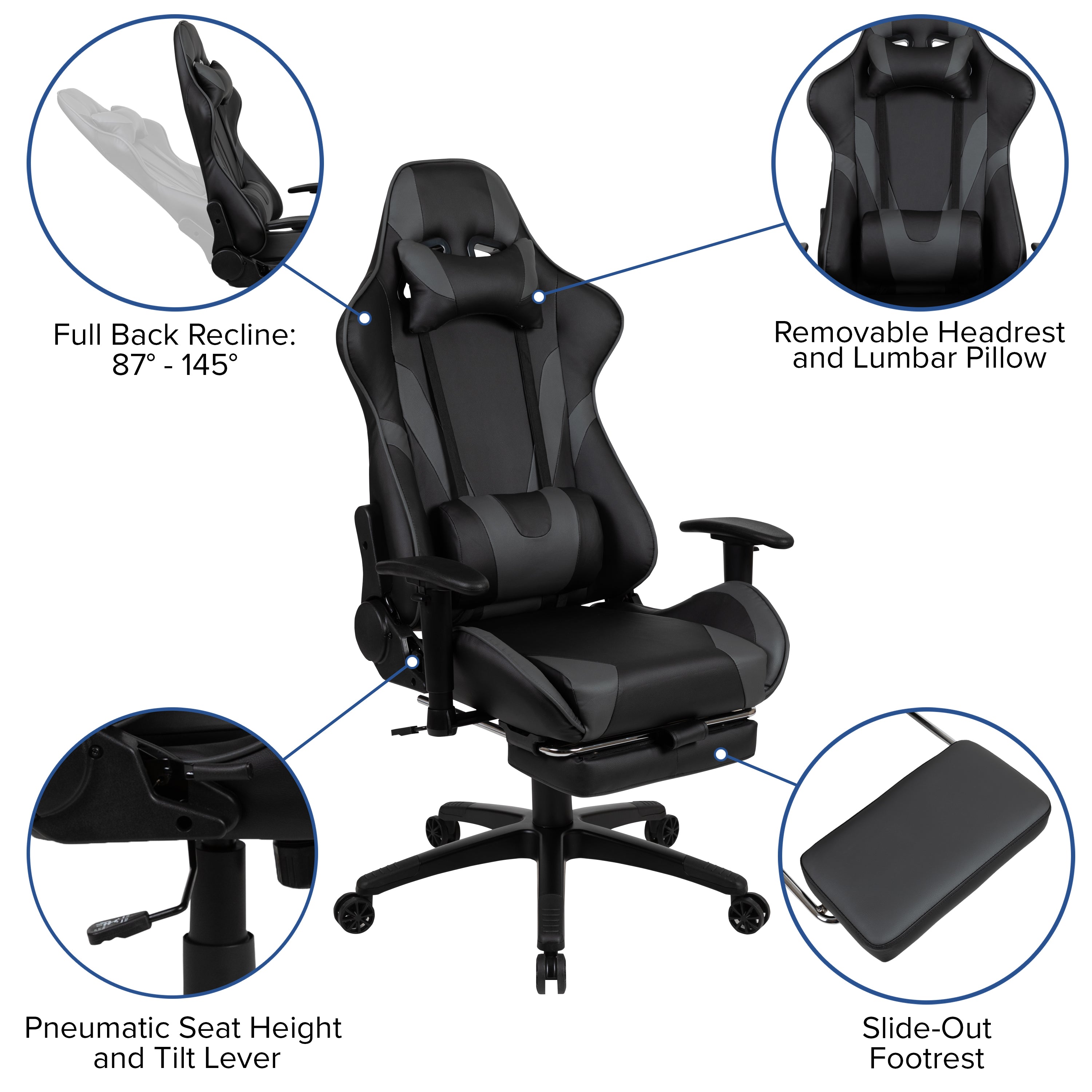 Gaming Desk and Footrest Reclining Gaming Chair Set with Cup Holder and Headphone Hook