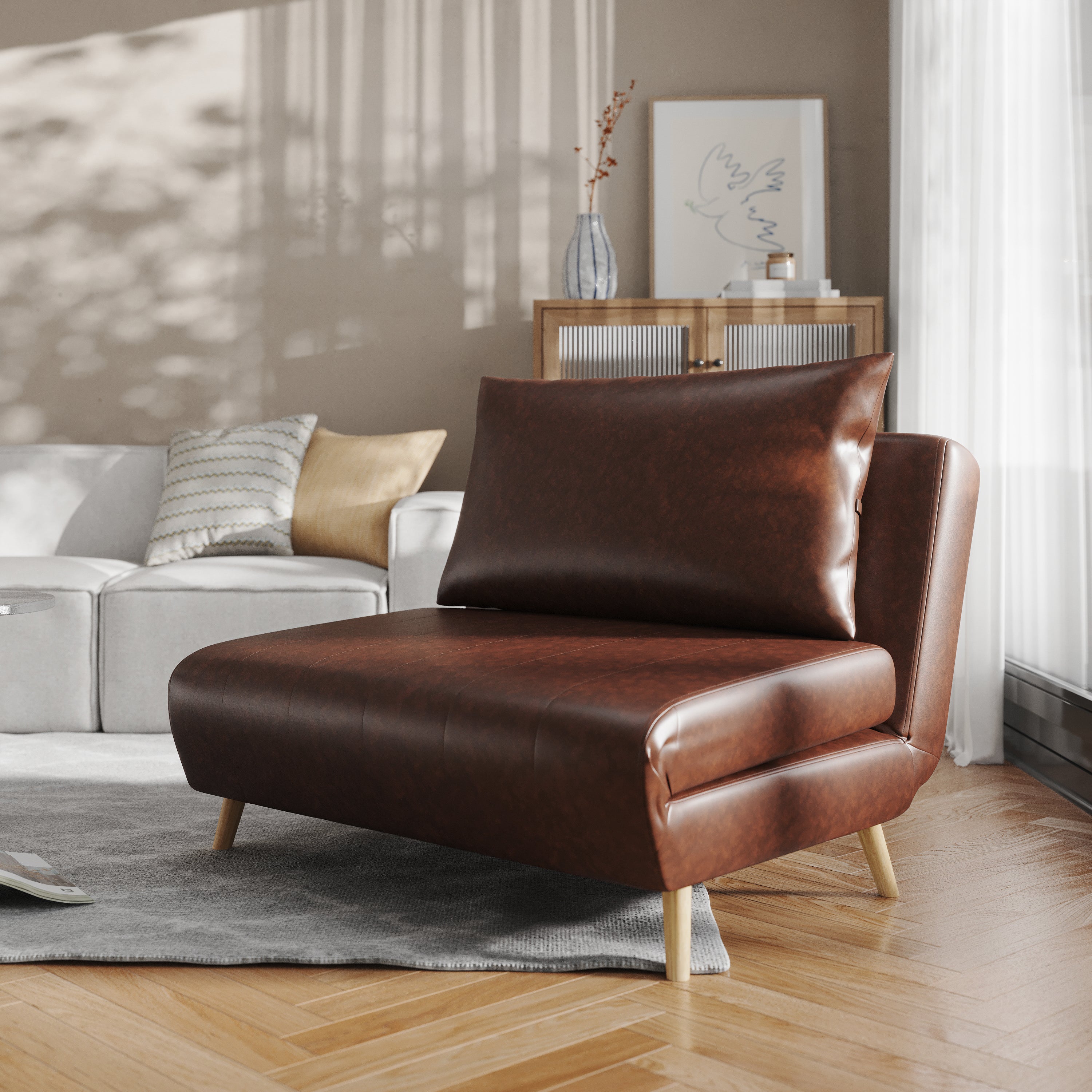 Shaw Convertible Tri-Fold Sleeper Chair with Pillow, Multifunctional Adjustable Sleeper with Channel Stitching and Hideaway Legs