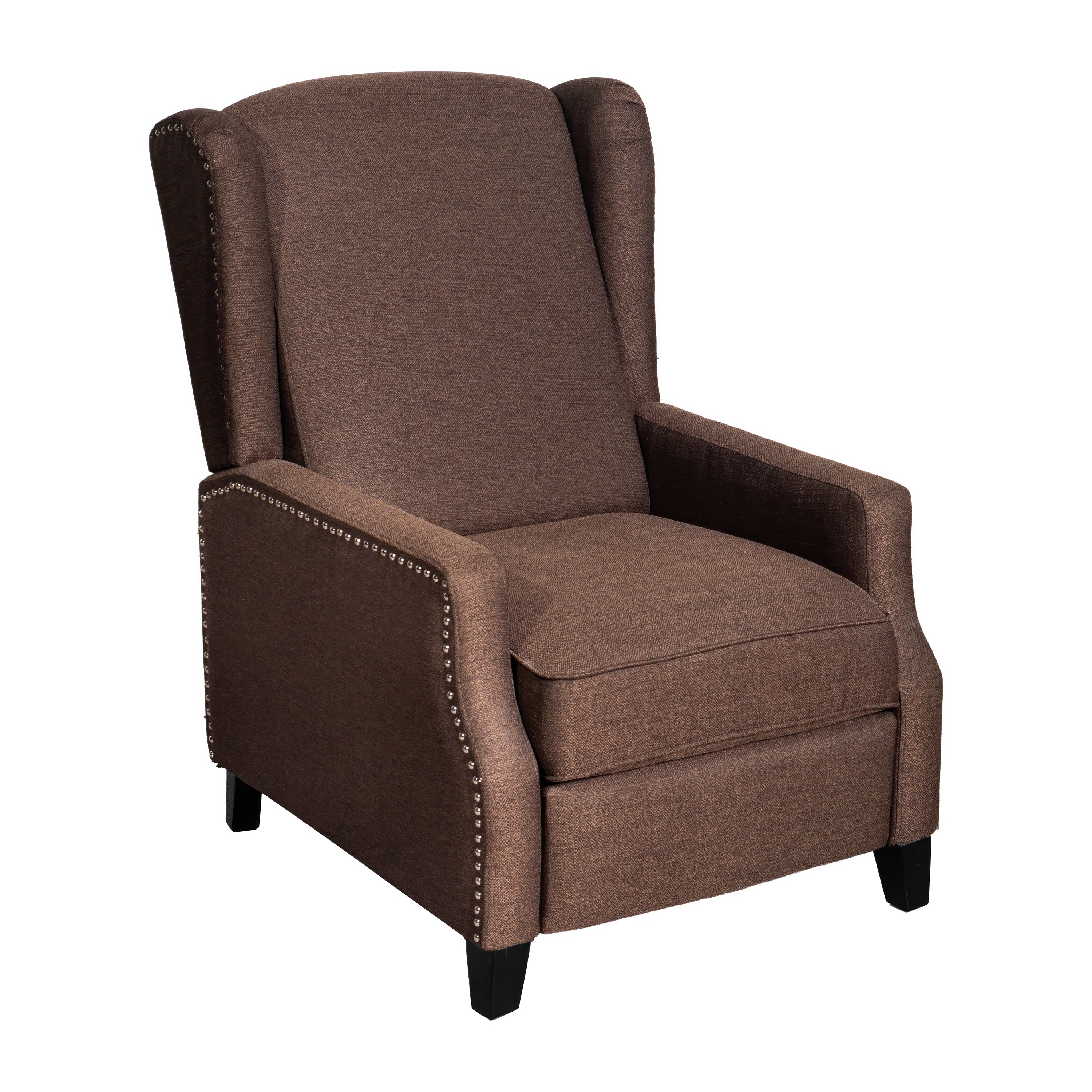 Prescott Traditional Style Slim Push Back Recliner Chair-Wingback Recliner with Polyester Fabric Upholstery-Accent Nail Trim