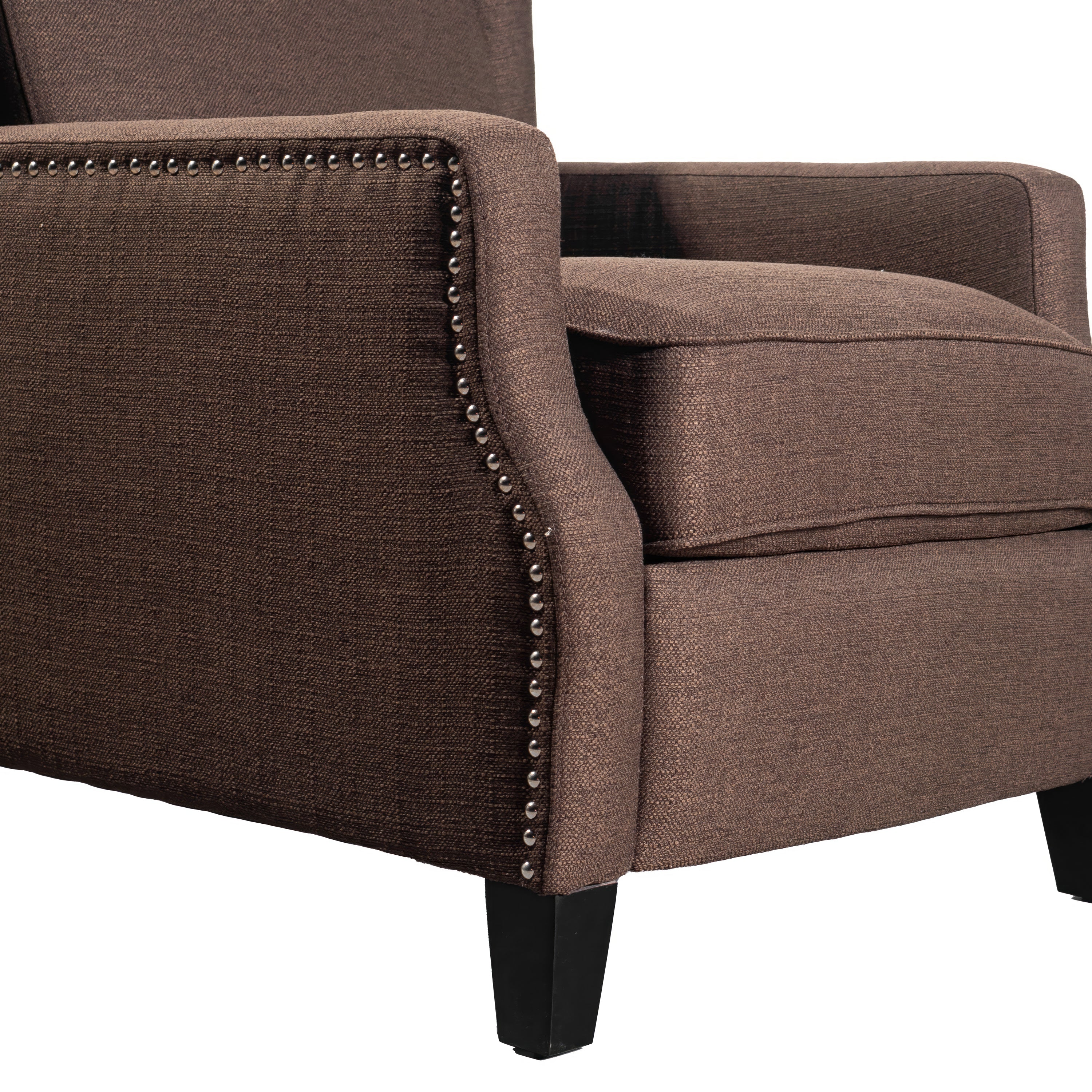 Prescott Traditional Style Slim Push Back Recliner Chair-Wingback Recliner with Polyester Fabric Upholstery-Accent Nail Trim