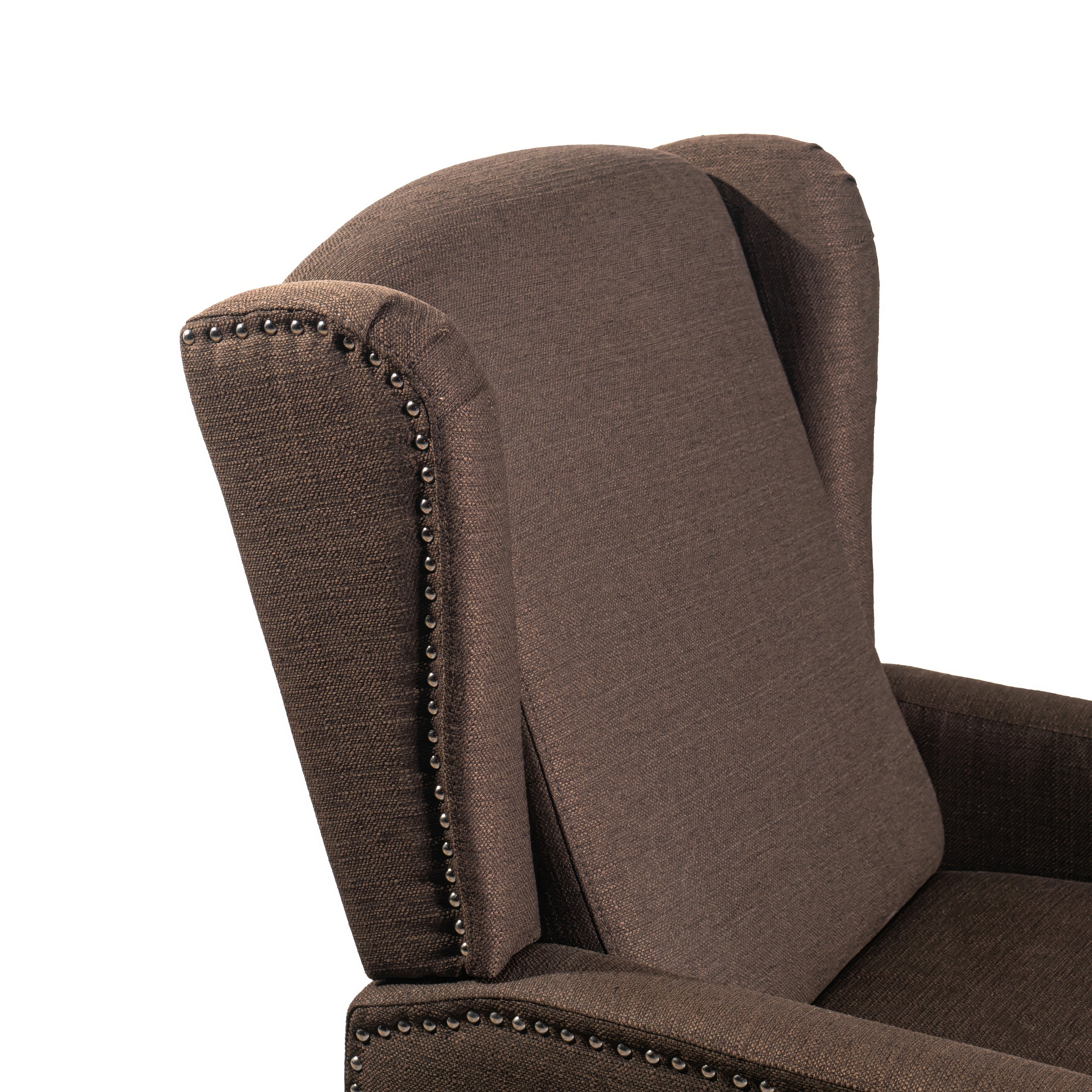 Prescott Traditional Style Slim Push Back Recliner Chair-Wingback Recliner with Polyester Fabric Upholstery-Accent Nail Trim