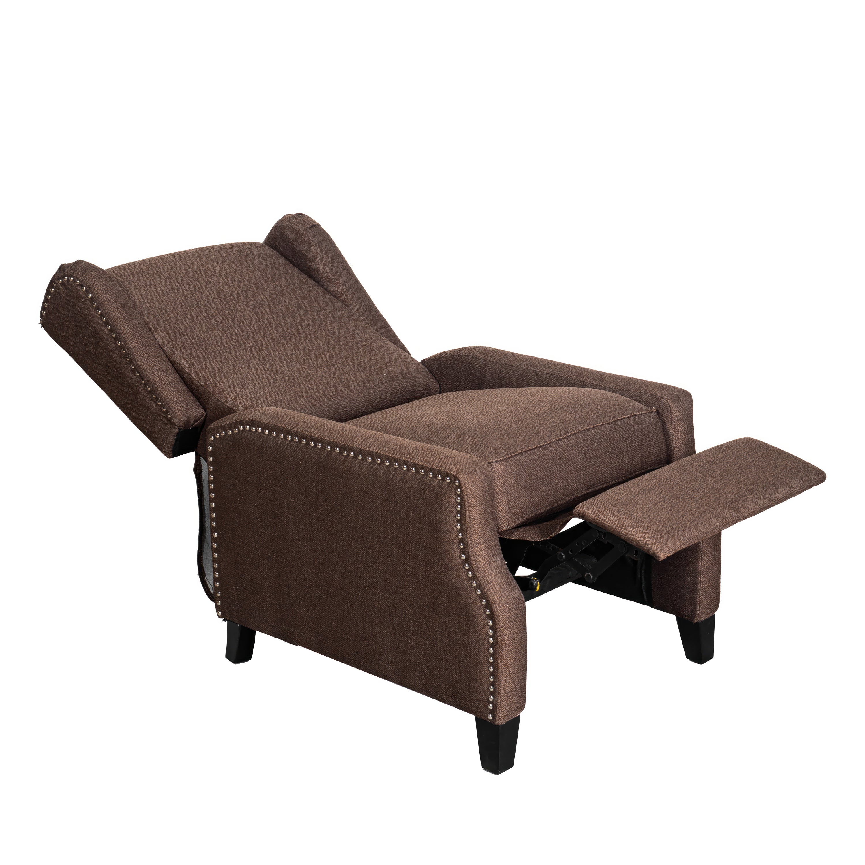 Prescott Traditional Style Slim Push Back Recliner Chair-Wingback Recliner with Polyester Fabric Upholstery-Accent Nail Trim