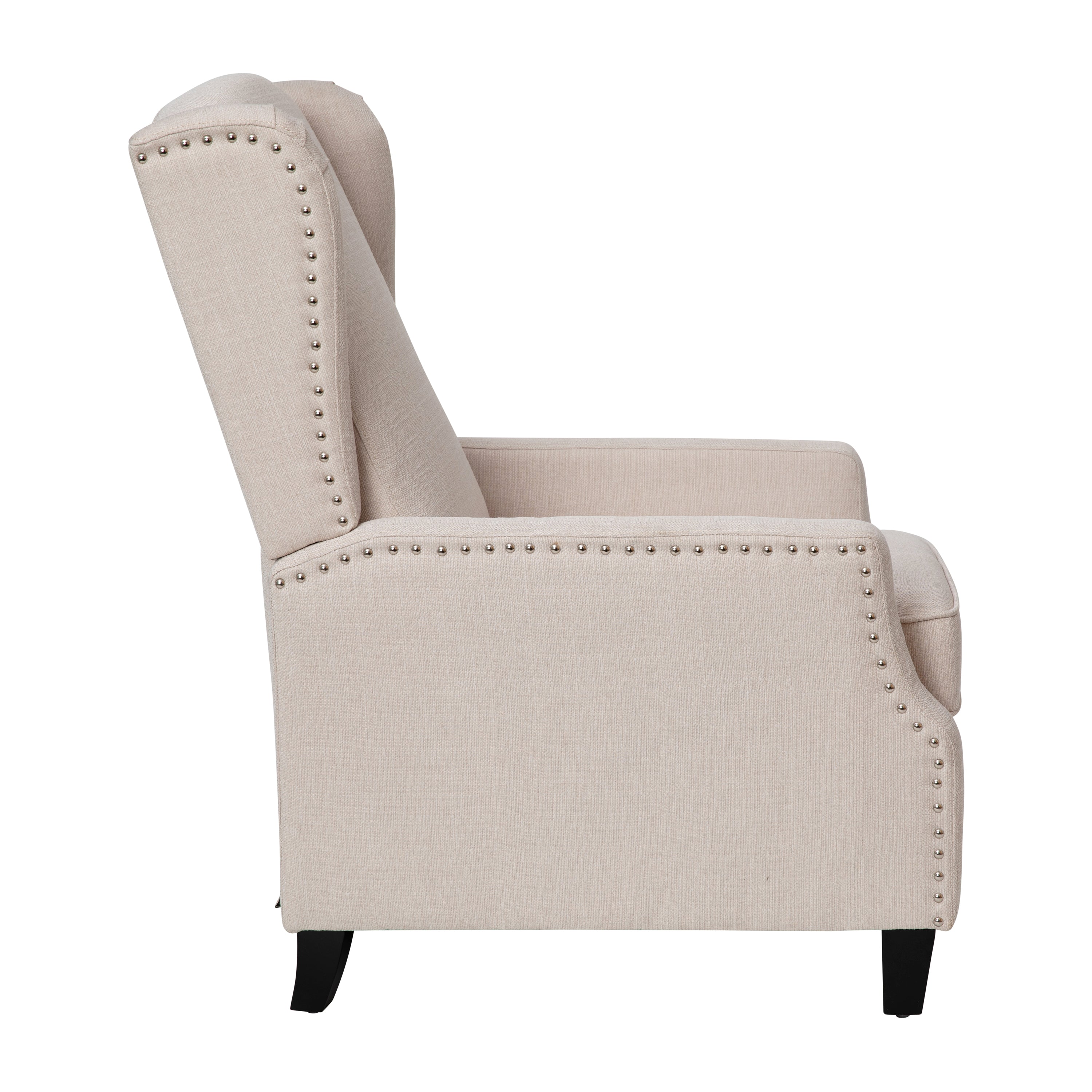 Prescott Traditional Style Slim Push Back Recliner Chair-Wingback Recliner with Polyester Fabric Upholstery-Accent Nail Trim