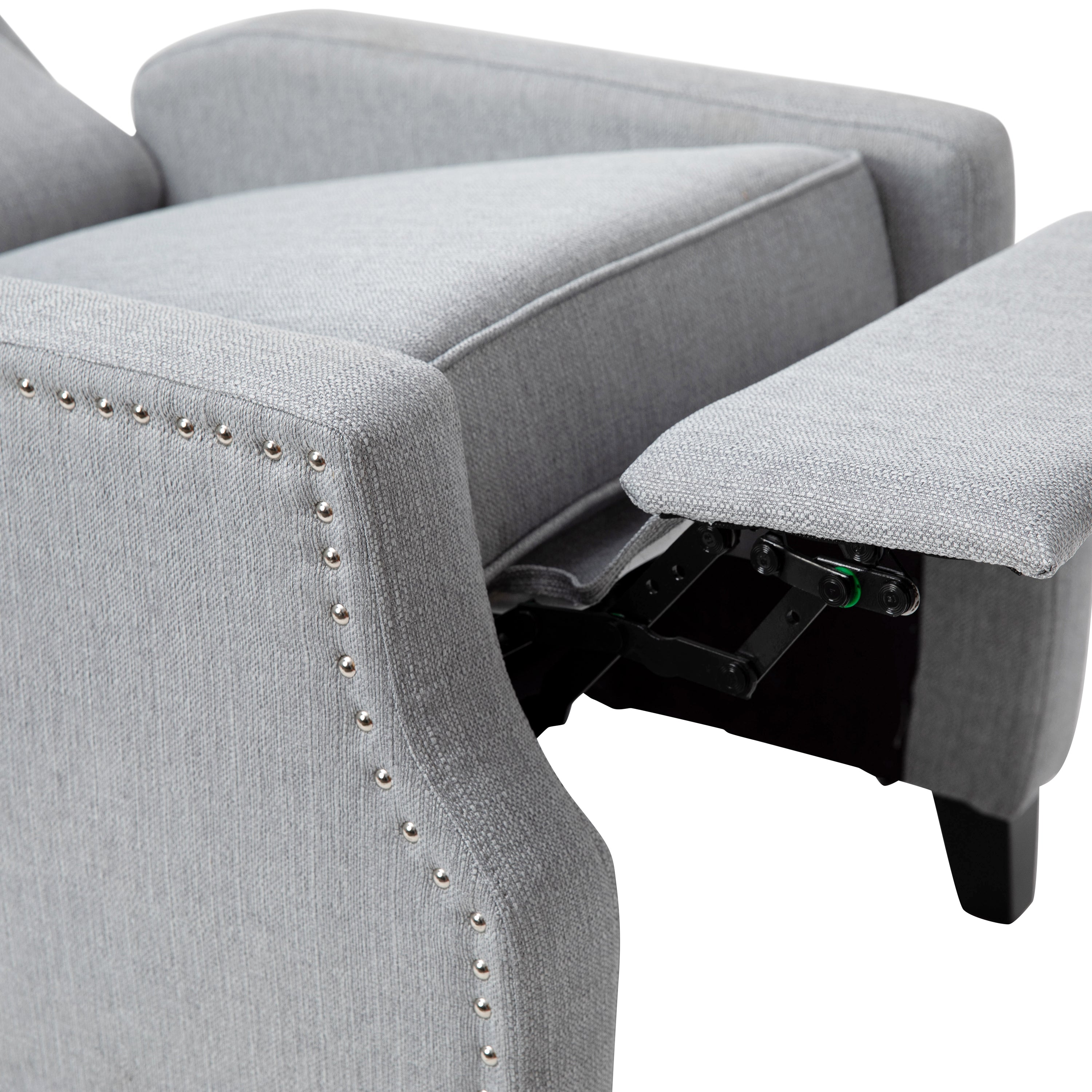 Prescott Traditional Style Slim Push Back Recliner Chair-Wingback Recliner with Polyester Fabric Upholstery-Accent Nail Trim