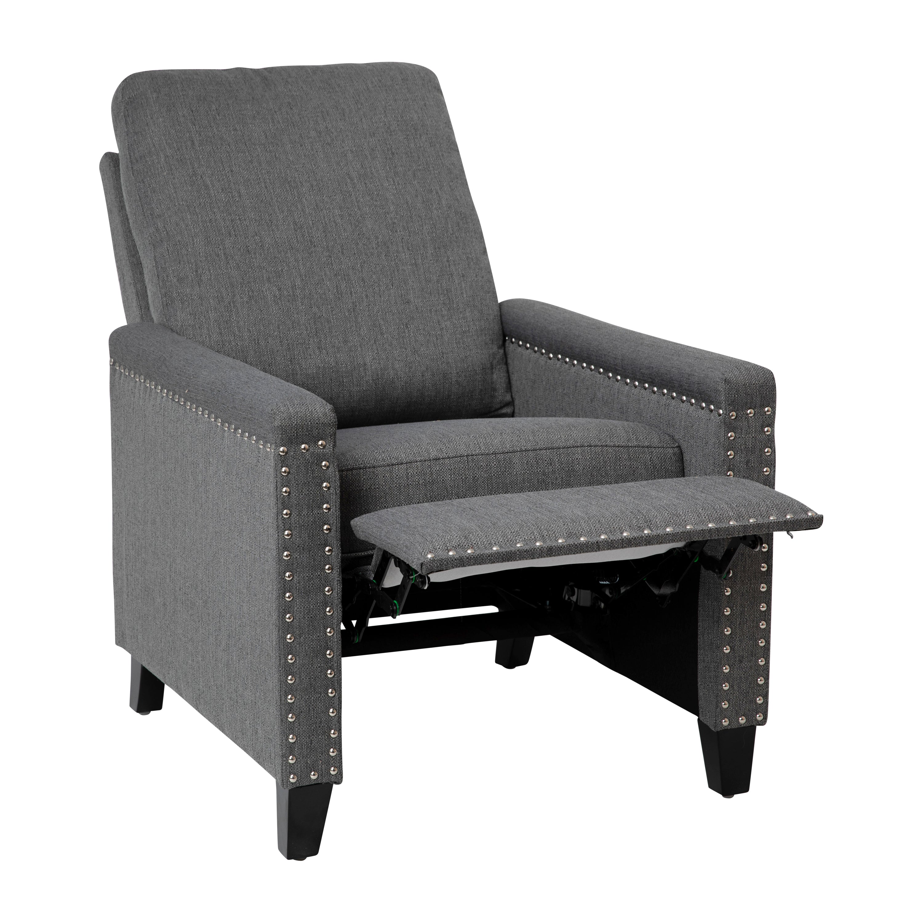 Carson Transitional Style Push Back Recliner Chair - Pillow Back Recliner - Polyester Fabric Upholstery - Accent Nail Trim