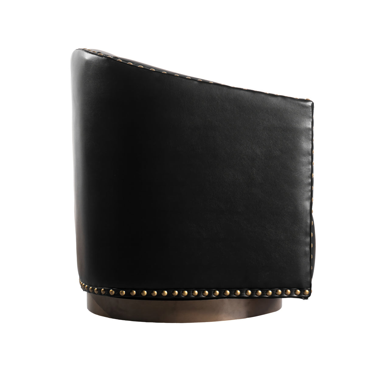 Myles Club Style Commercial Barrel Accent Armchair with 360° Swivel Metal Base and Upholstery with Decorative Nail Head Trim