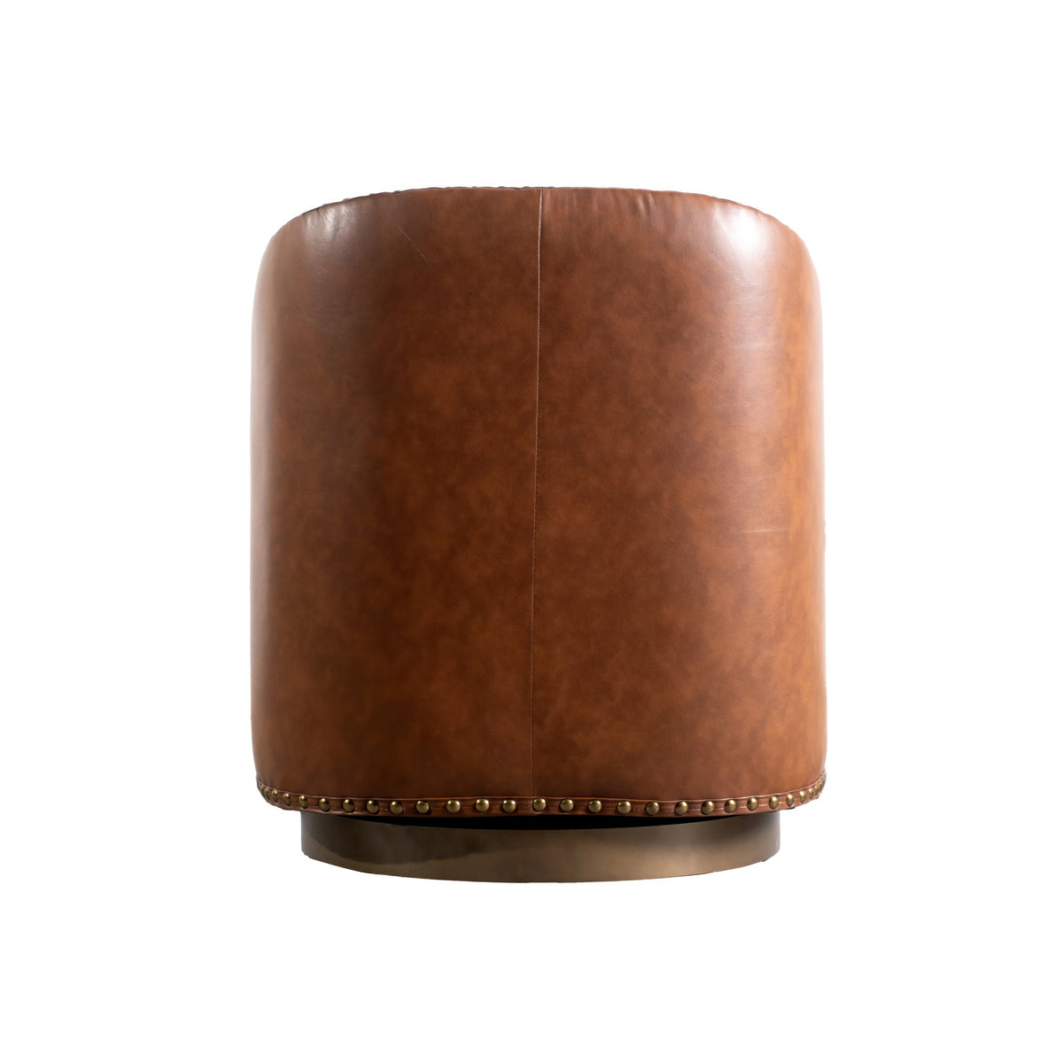 Myles Club Style Commercial Barrel Accent Armchair with 360° Swivel Metal Base and Upholstery with Decorative Nail Head Trim
