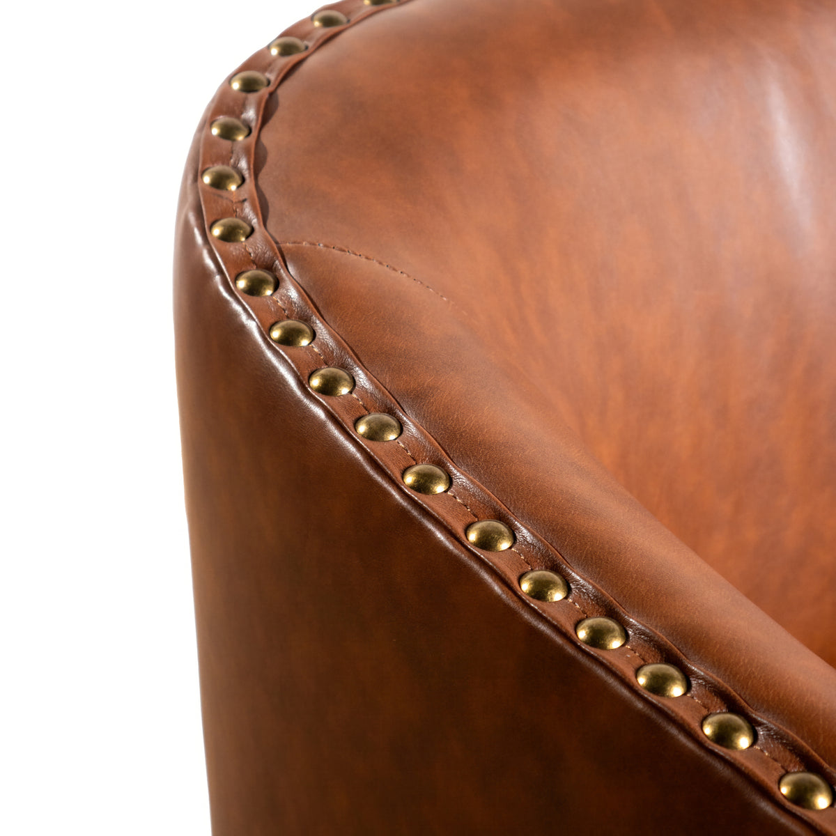 Myles Club Style Commercial Barrel Accent Armchair with 360° Swivel Metal Base and Upholstery with Decorative Nail Head Trim