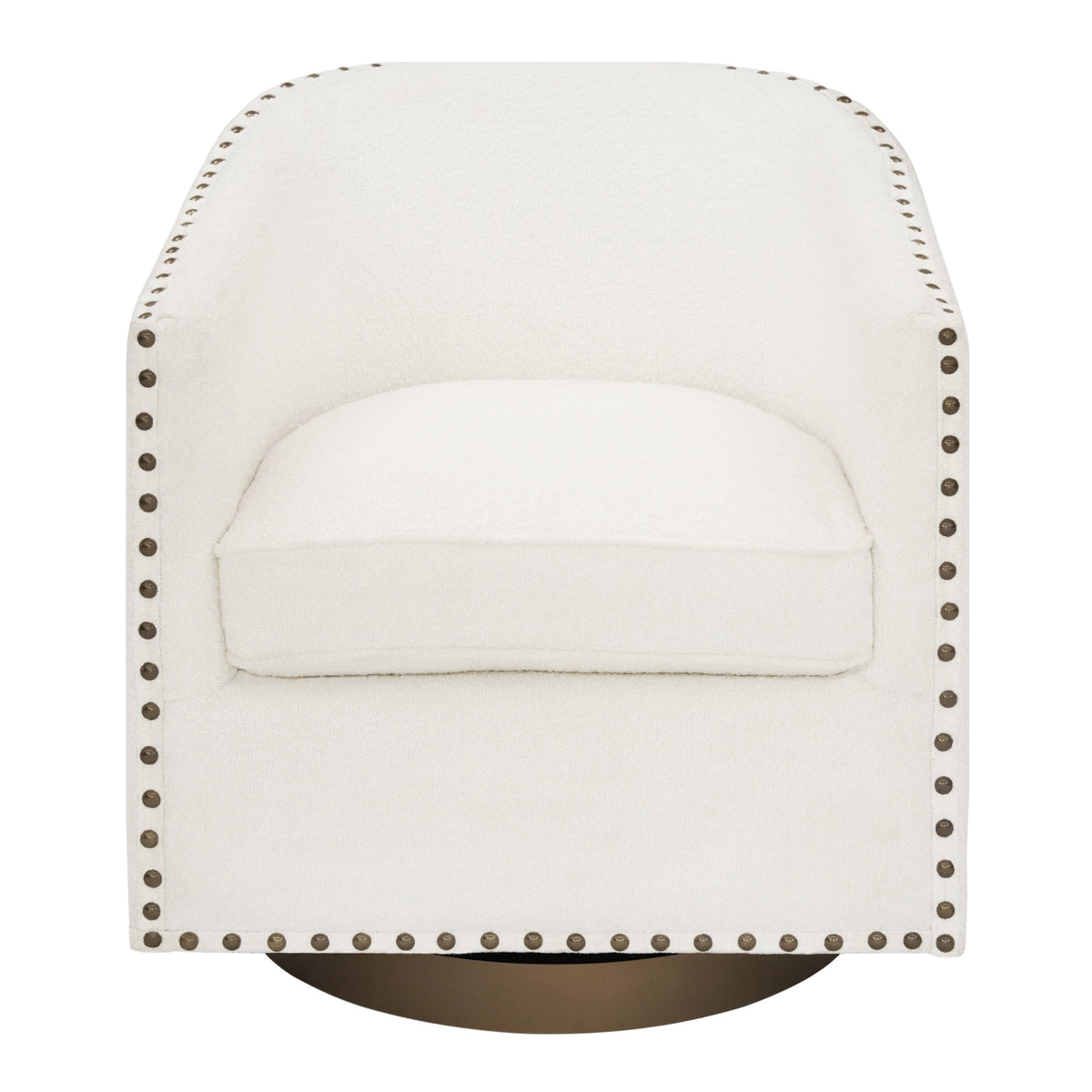 Myles Club Style Commercial Barrel Accent Armchair with 360° Swivel Metal Base and Upholstery with Decorative Nail Head Trim