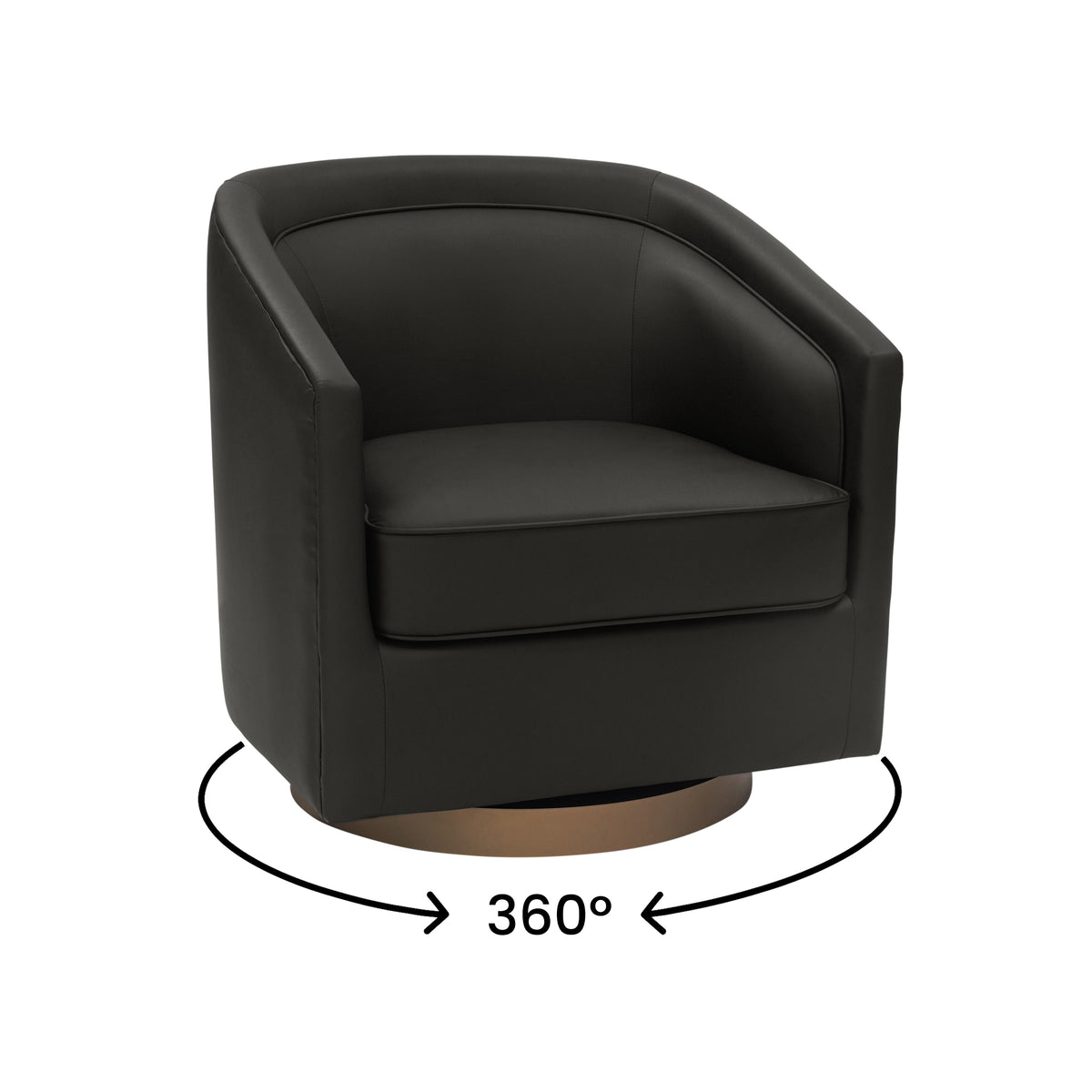 Dean Club Style Commercial Barrel Accent Armchair with 360 Degree Swivel Metal Base and Sloped Armrests