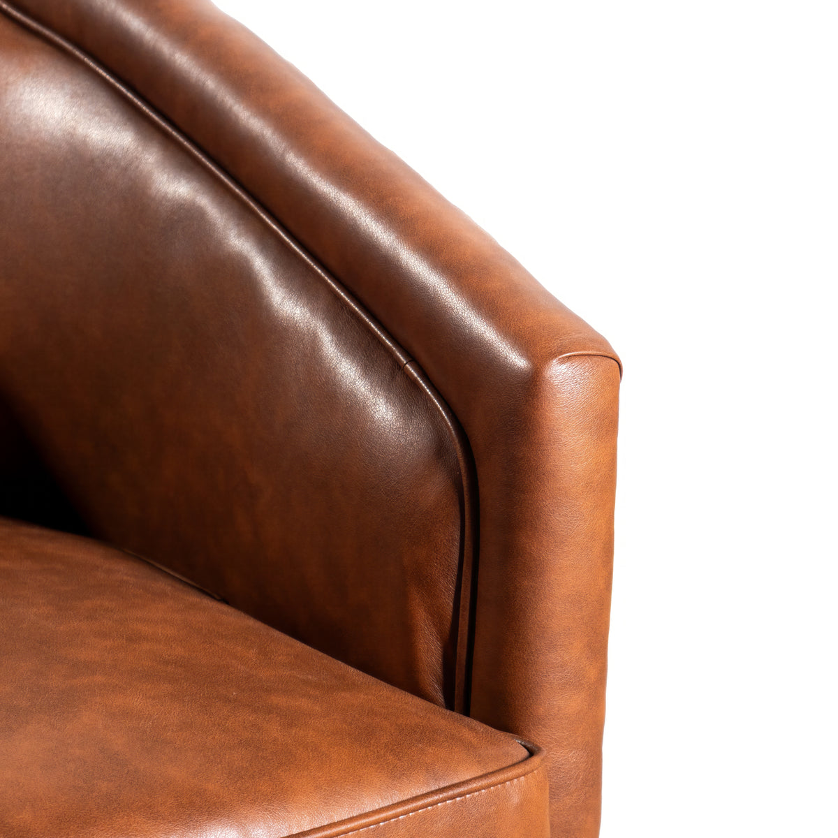 Dean Club Style Commercial Barrel Accent Armchair with 360 Degree Swivel Metal Base and Sloped Armrests