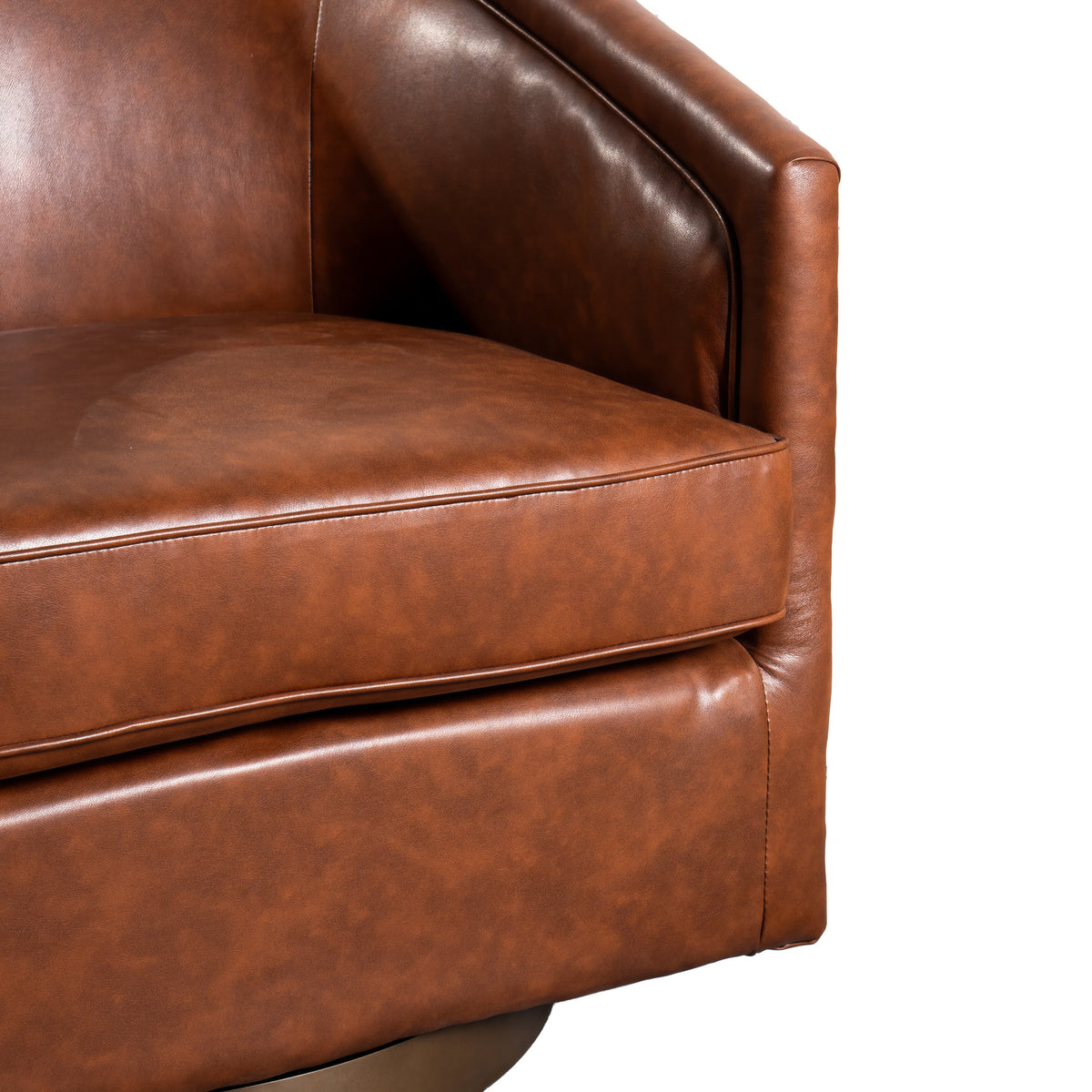 Dean Club Style Commercial Barrel Accent Armchair with 360 Degree Swivel Metal Base and Sloped Armrests