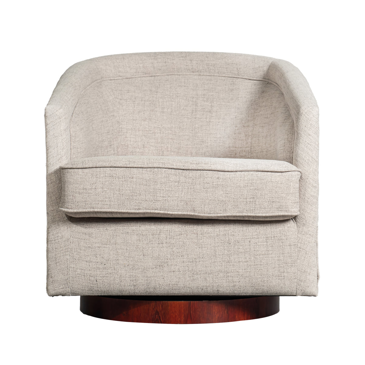 Dean Club Style Commercial Barrel Accent Armchair with 360 Degree Swivel Metal Base and Sloped Armrests