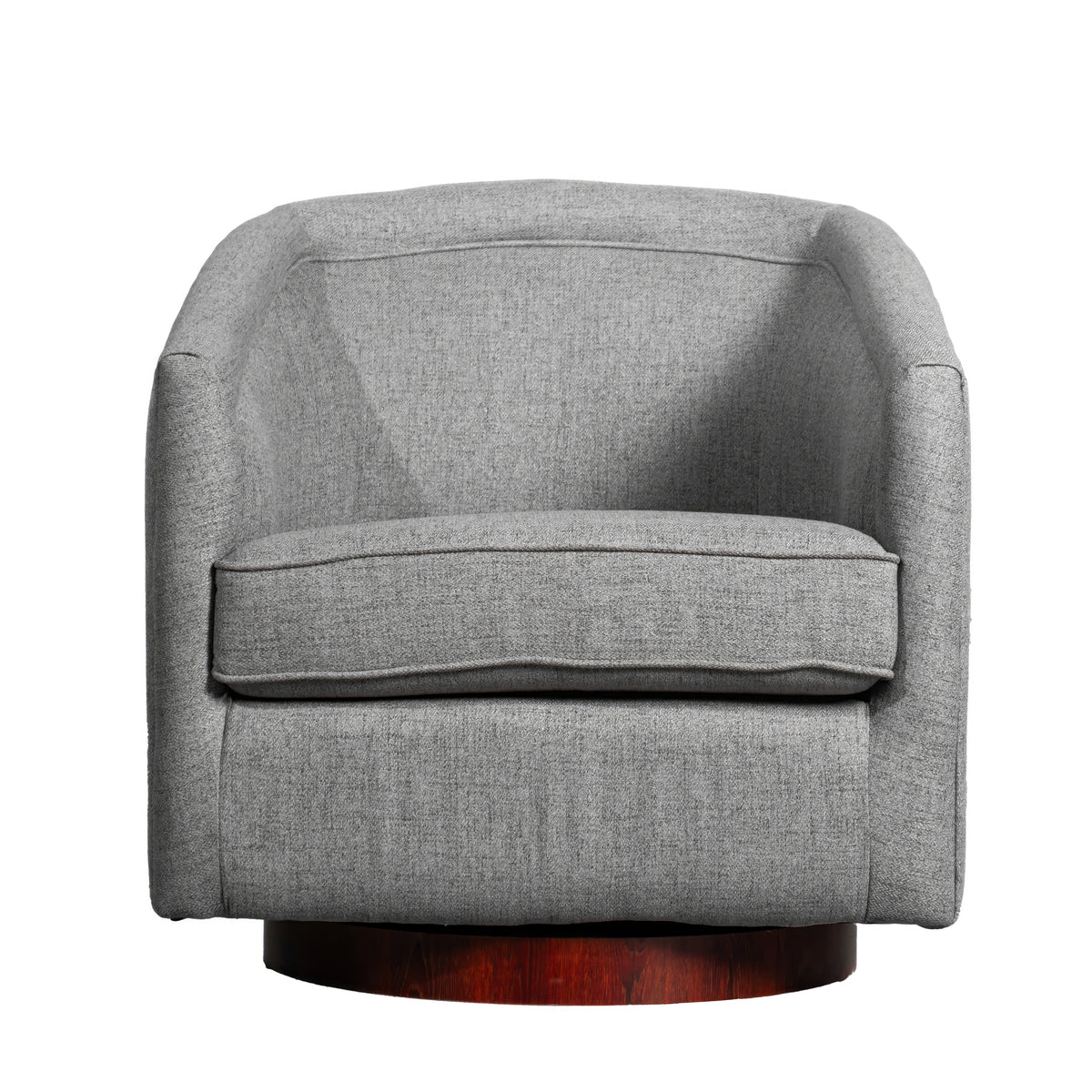 Dean Club Style Commercial Barrel Accent Armchair with 360 Degree Swivel Metal Base and Sloped Armrests