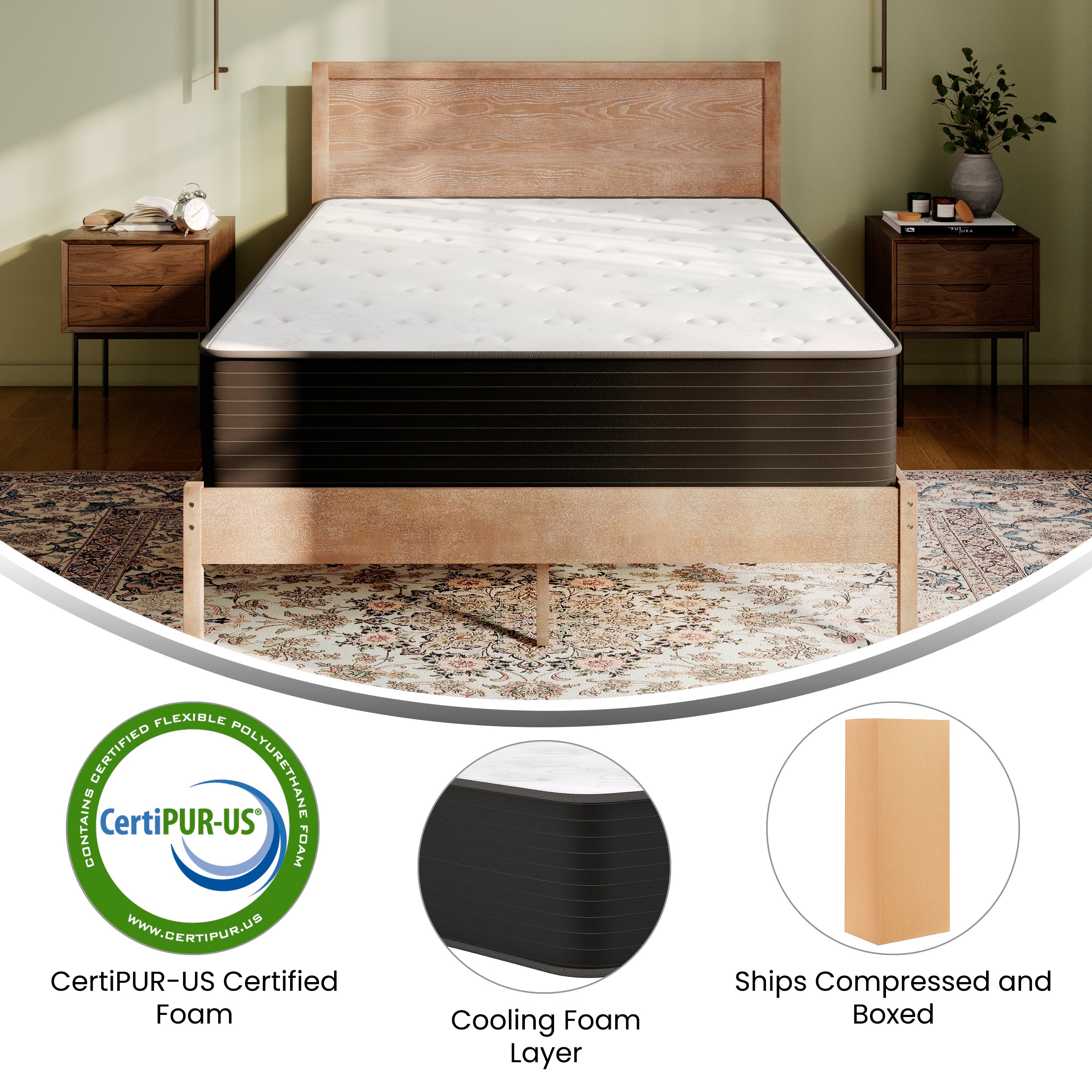 Dream Cooling Gel 12 Inch CertiPUR-US Certified Foam and Pocket Spring Hybrid Mattress, Mattress in a Box