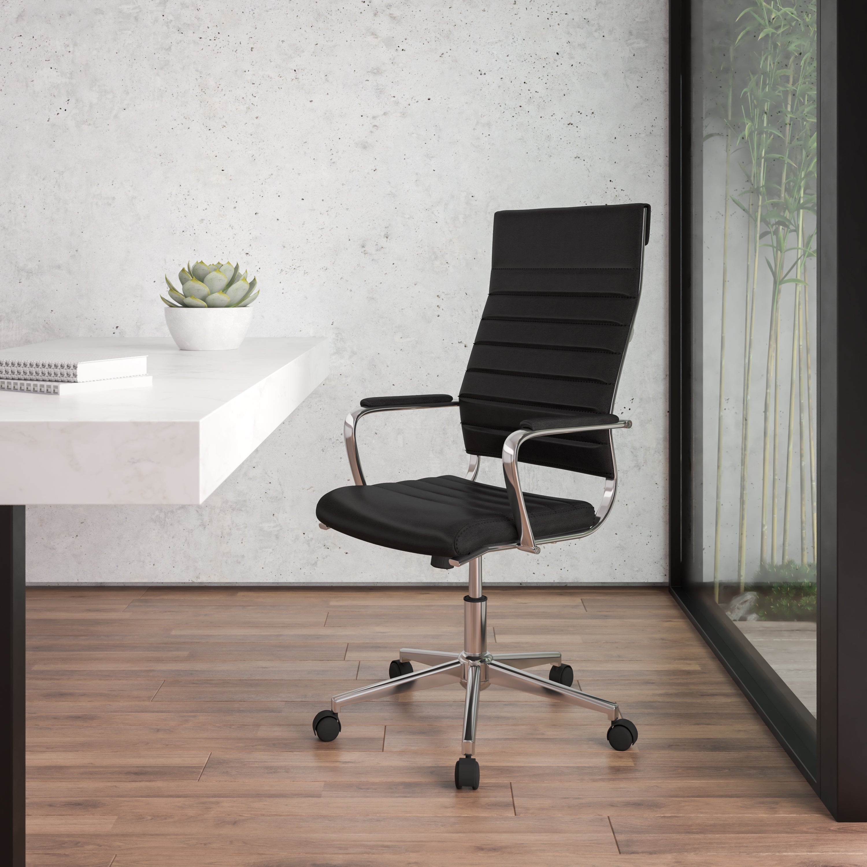High Back LeatherSoft Contemporary Ribbed Executive Swivel Office Chair