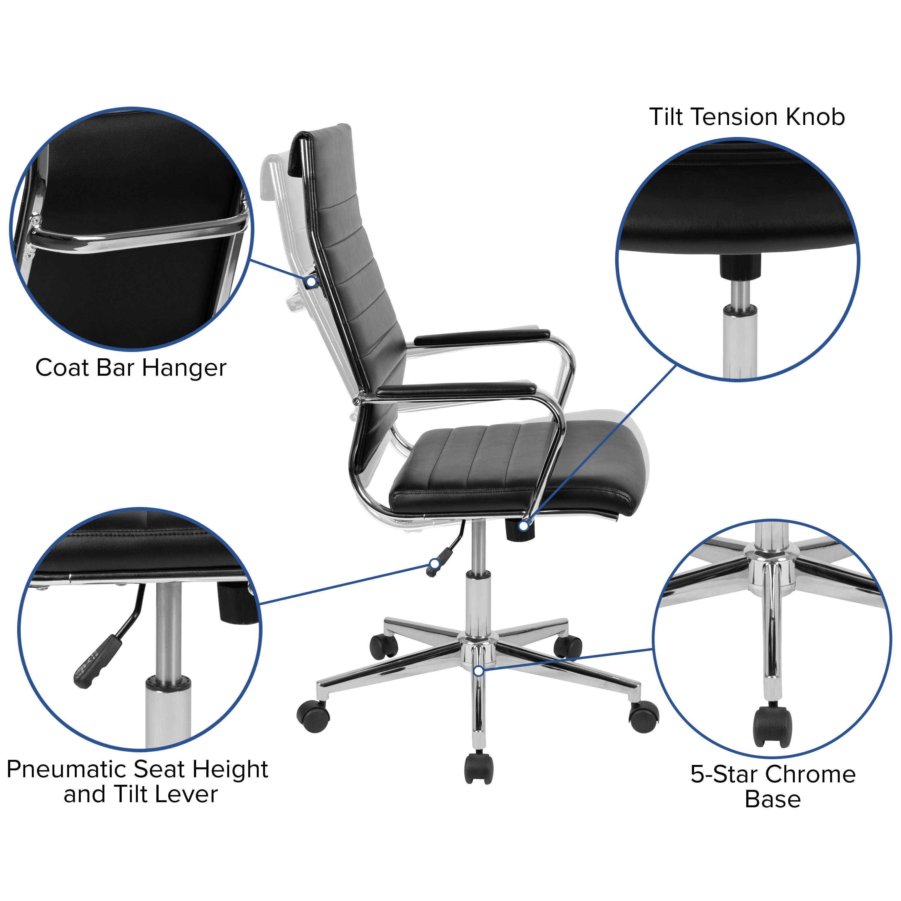 High Back LeatherSoft Contemporary Ribbed Executive Swivel Office Chair