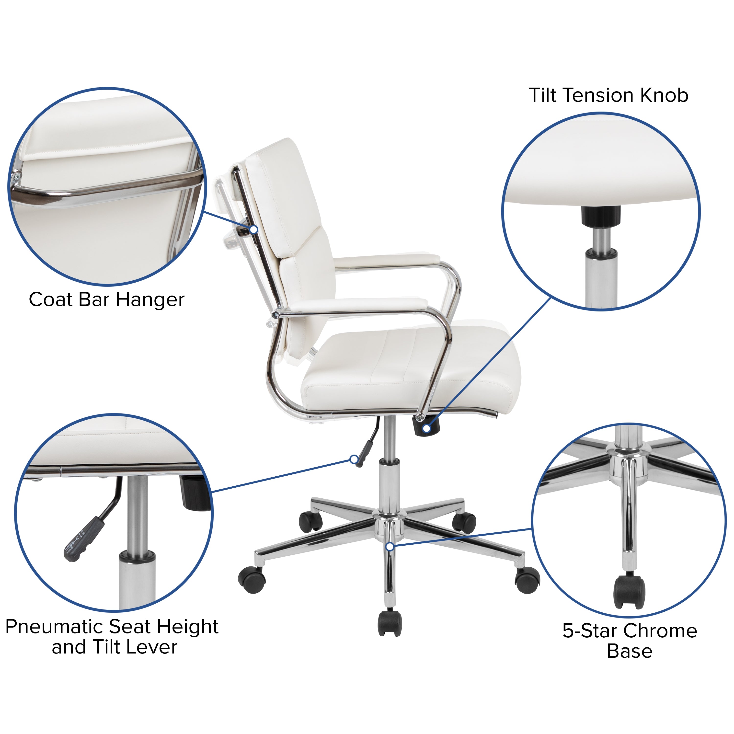 Mid-Back LeatherSoft Contemporary Panel Executive Swivel Office Chair