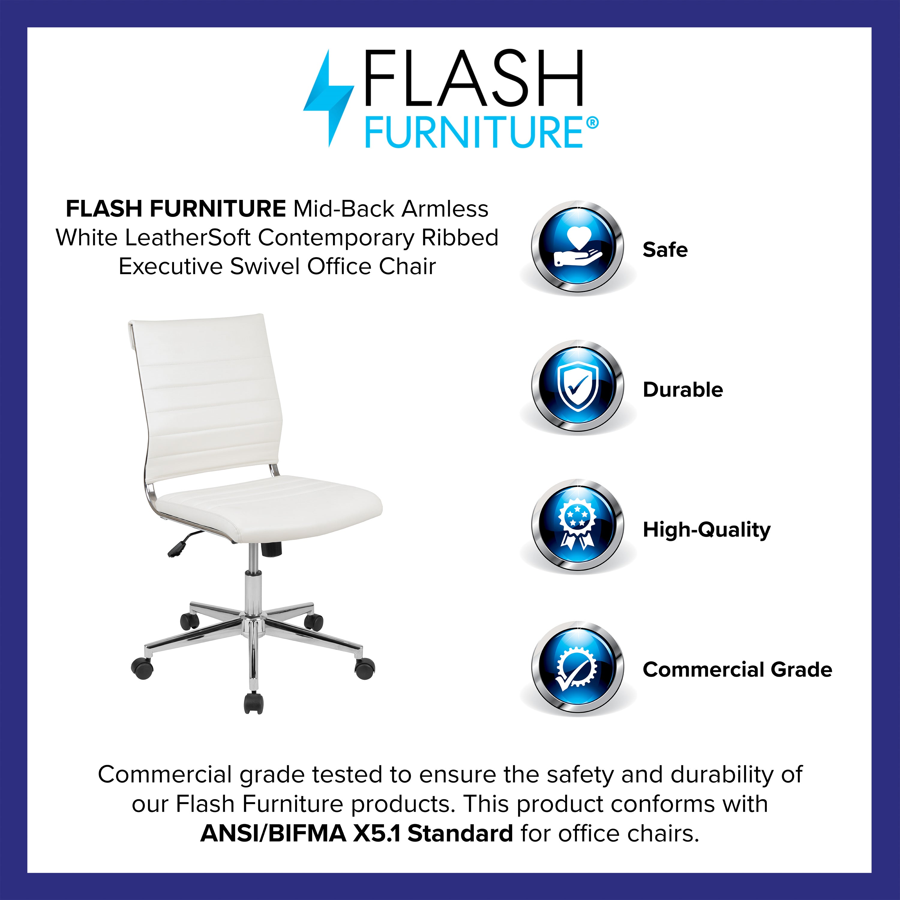 Mid-Back Armless LeatherSoft Contemporary Ribbed Executive Swivel Office Chair