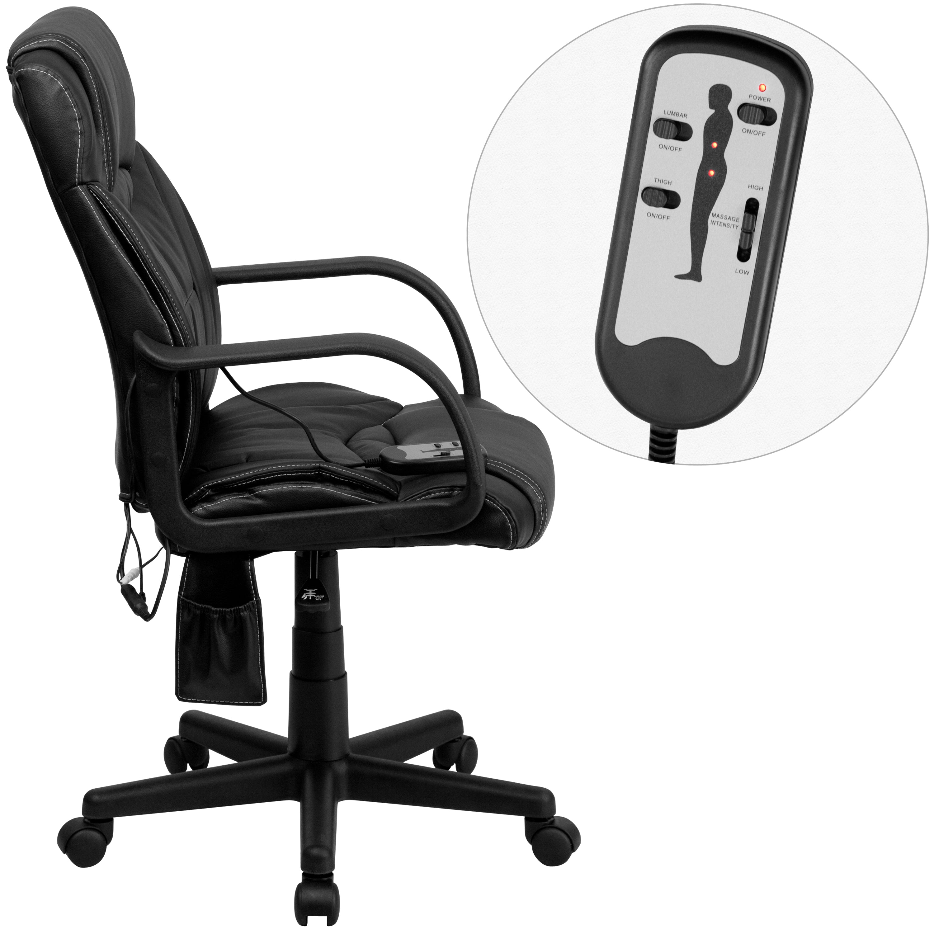 High Back Ergonomic Massaging LeatherSoft Executive Swivel Office Chair with Arms