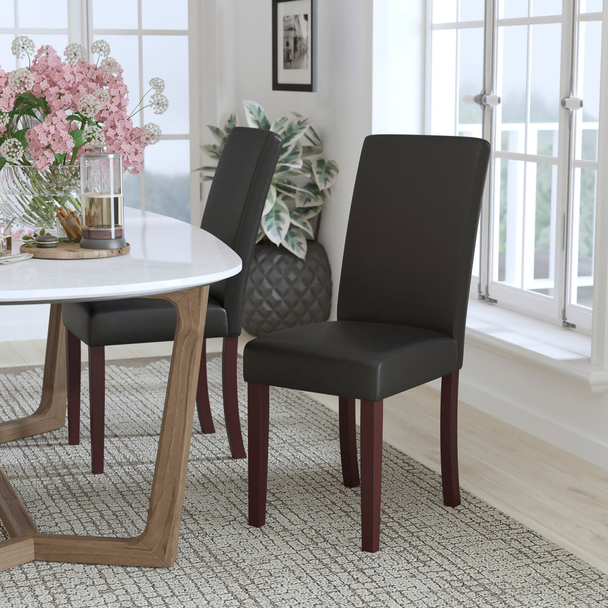 Traditional LeatherSoft Upholstered Panel Back Parsons Dining Chairs