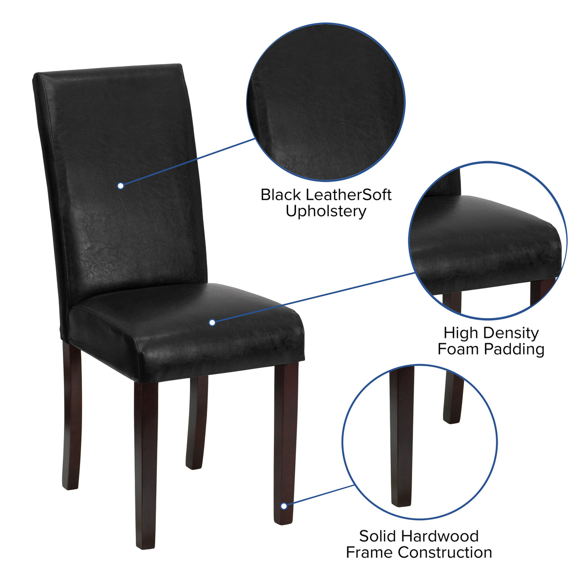 Traditional LeatherSoft Upholstered Panel Back Parsons Dining Chairs