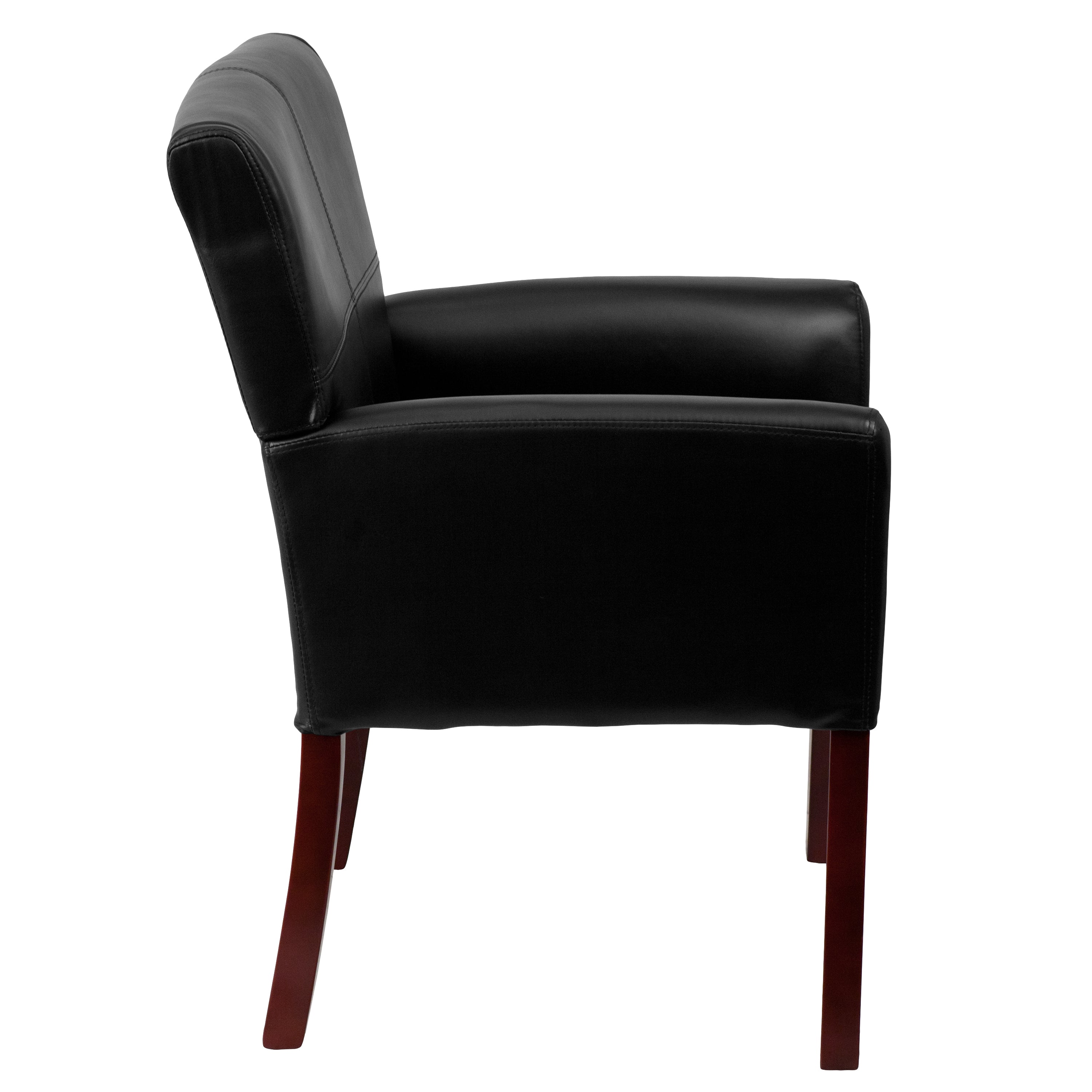 LeatherSoft Executive Side Reception Chair with Mahogany Legs