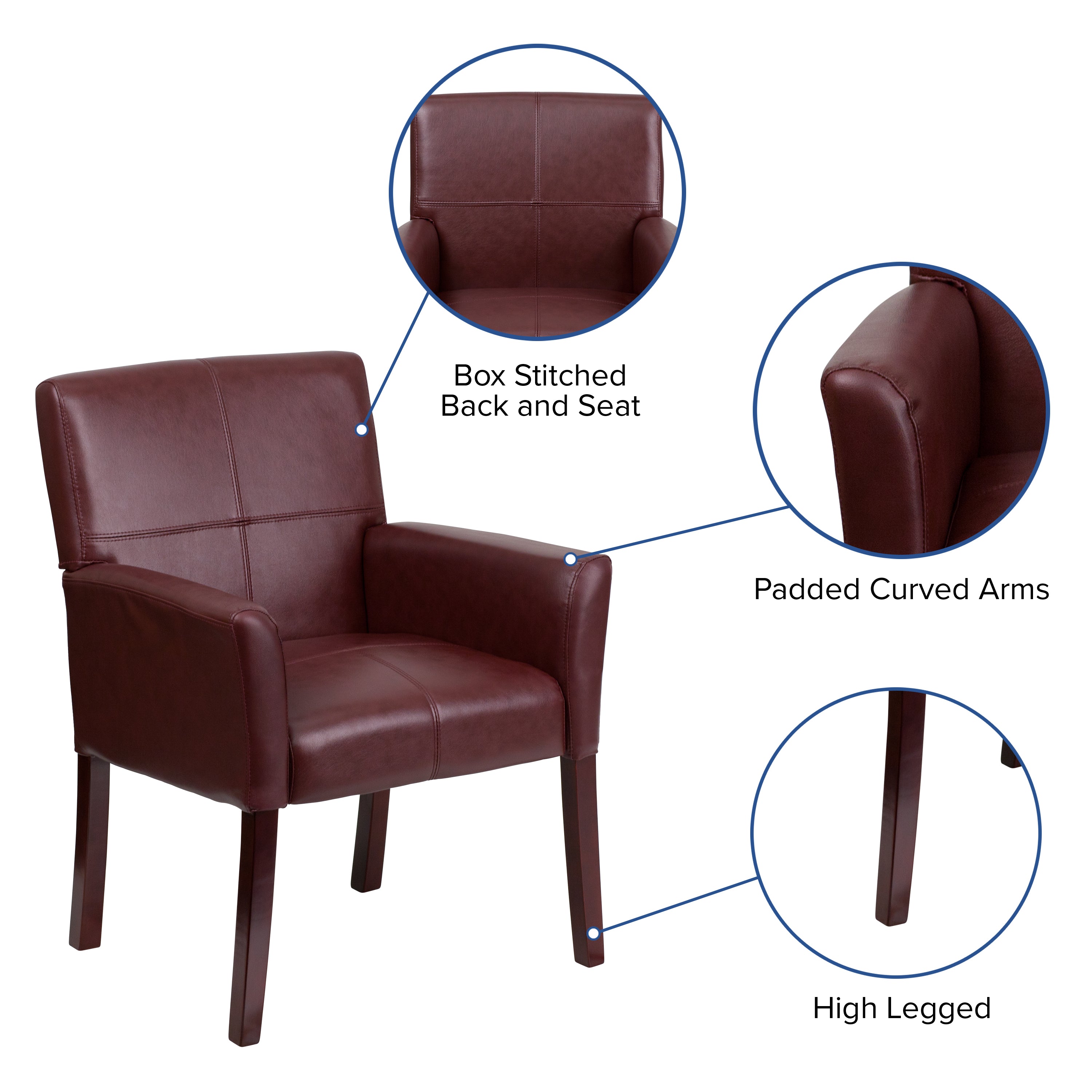 LeatherSoft Executive Side Reception Chair with Mahogany Legs