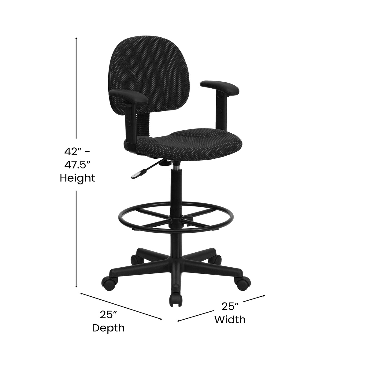 Fabric Drafting Chair with Adjustable Arms (Cylinders: 22.5''-27''H or 26''-30.5''H)
