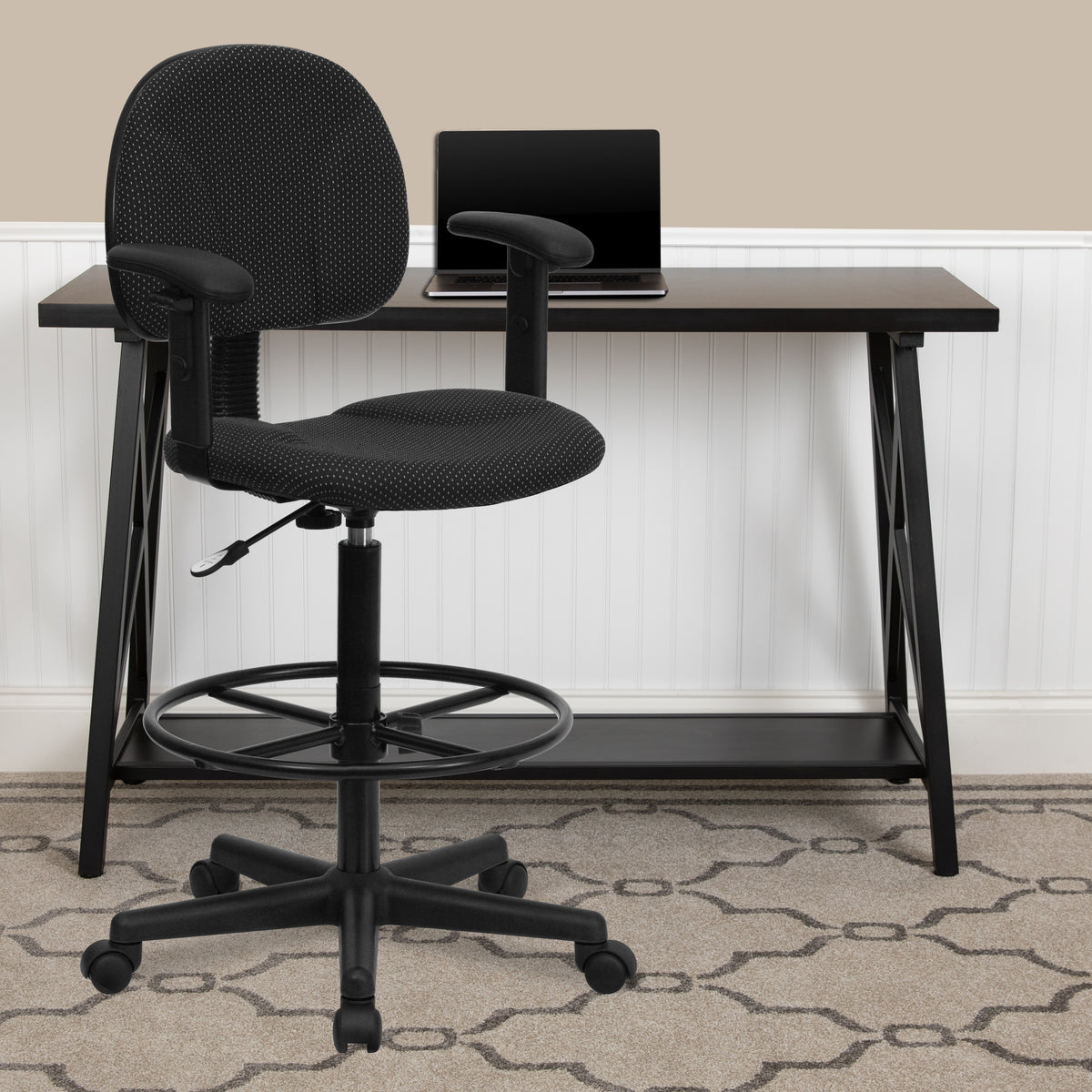 Fabric Drafting Chair with Adjustable Arms (Cylinders: 22.5''-27''H or 26''-30.5''H)