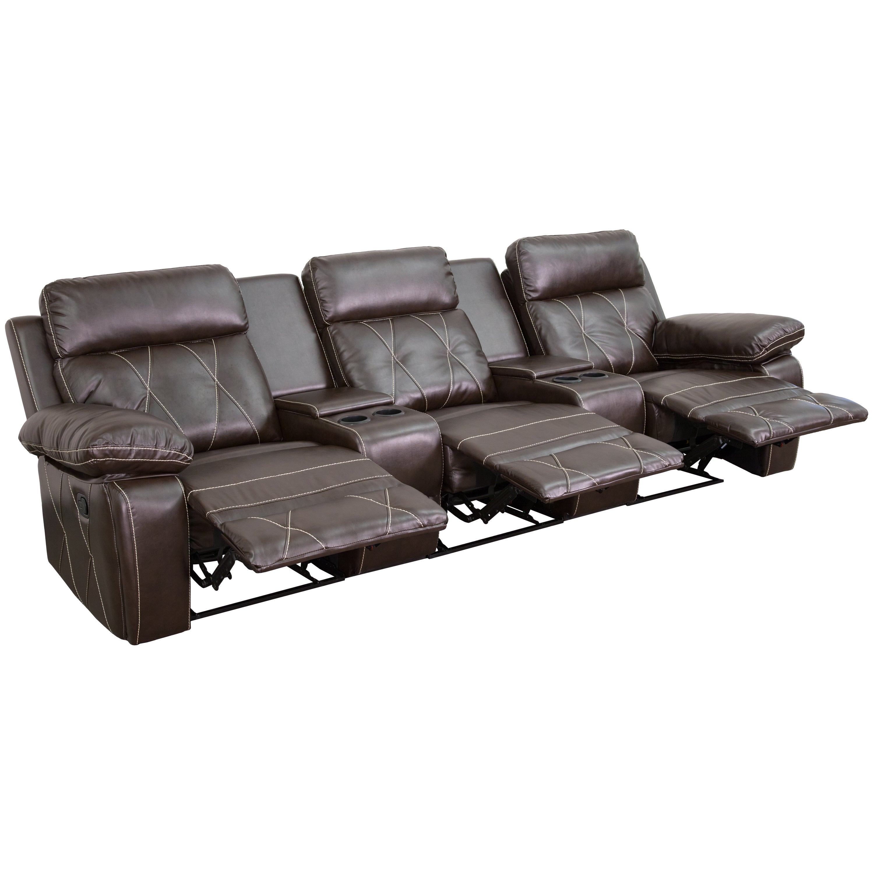Reel Comfort Series 3-Seat Reclining LeatherSoft Theater Seating Unit with Straight Cup Holders-Theater Seating-Flash Furniture-Wall2Wall Furnishings