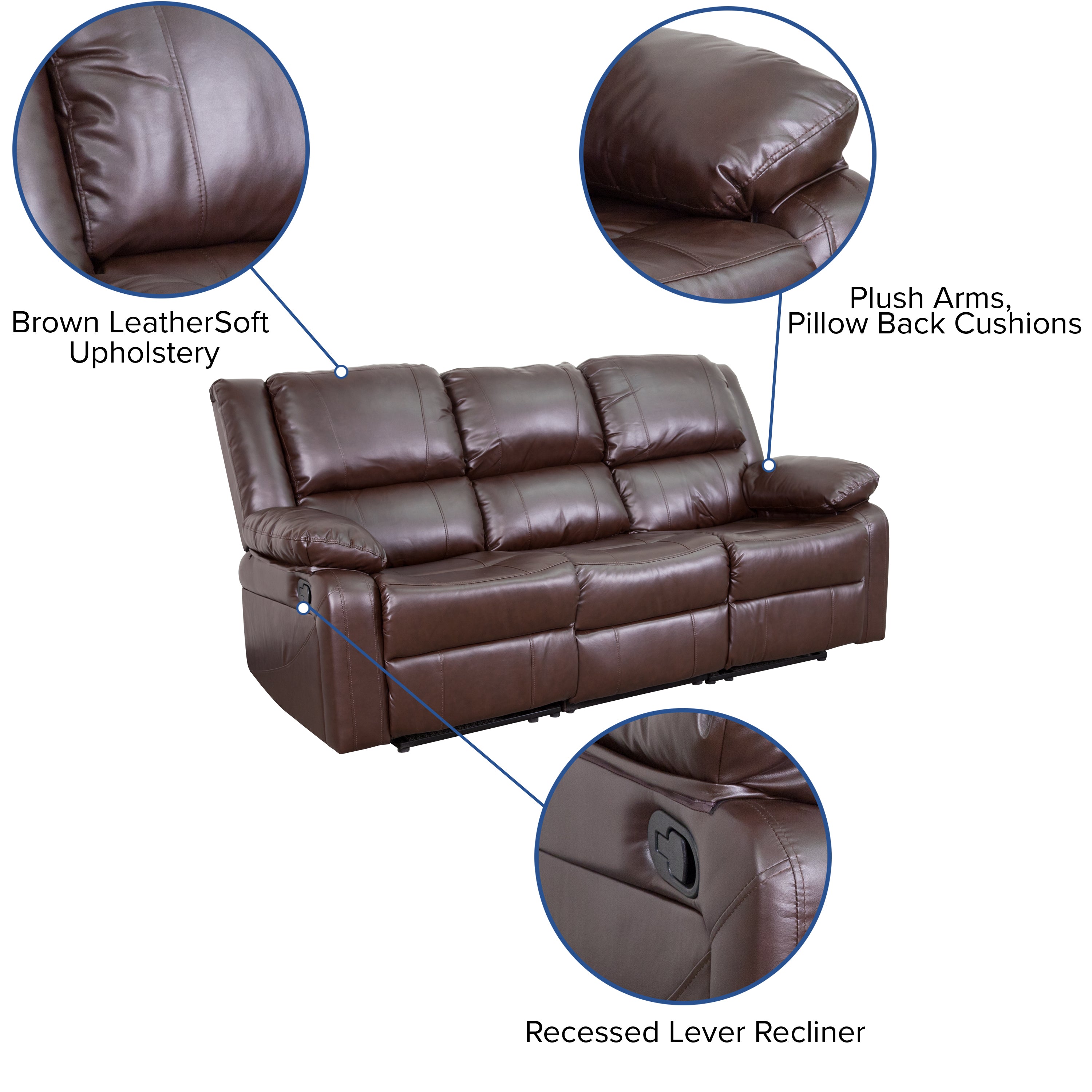 Harmony Series LeatherSoft Sofa with Two Built-In Recliners