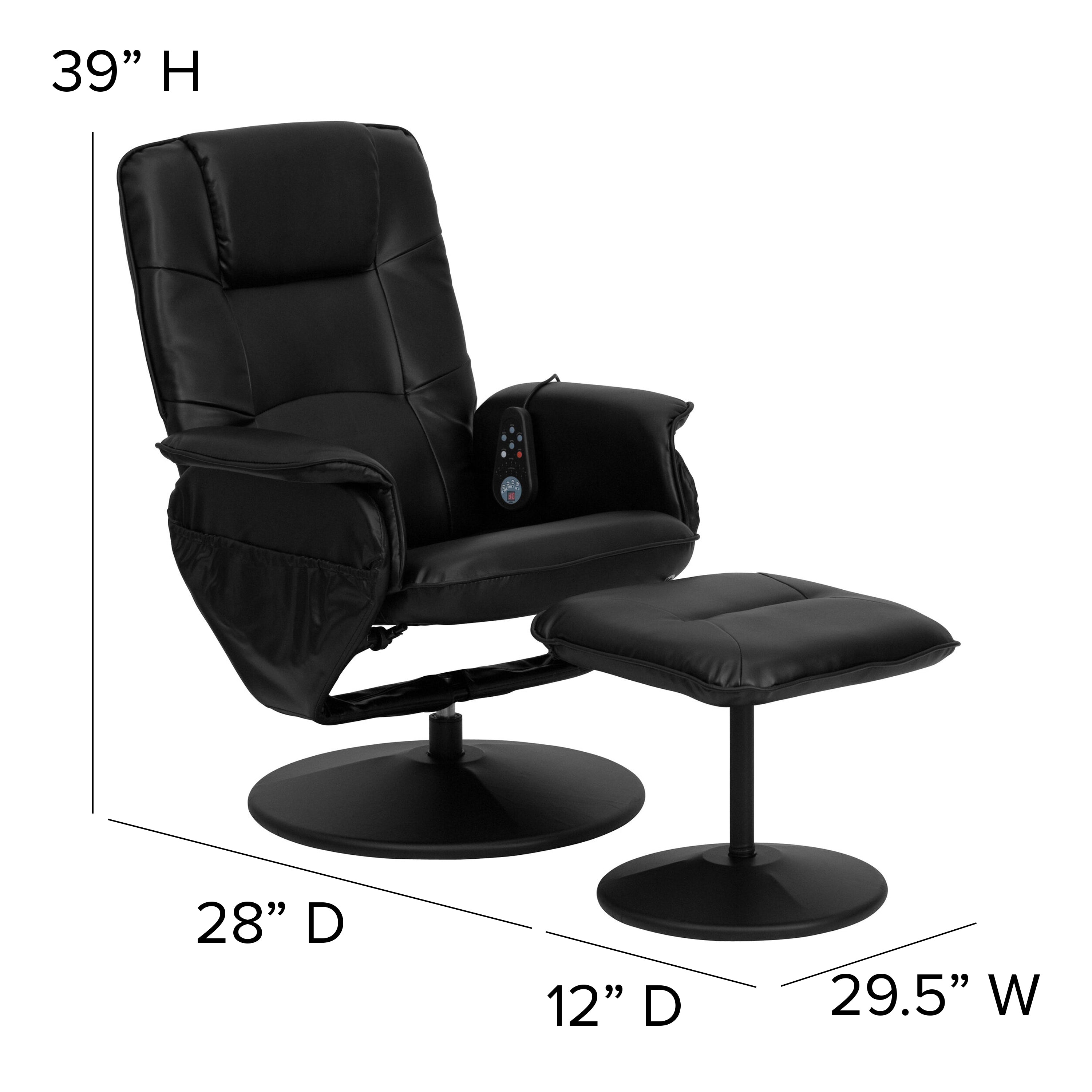 Massaging Multi-Position Recliner with Deep Side Pockets and Ottoman with Wrapped Base