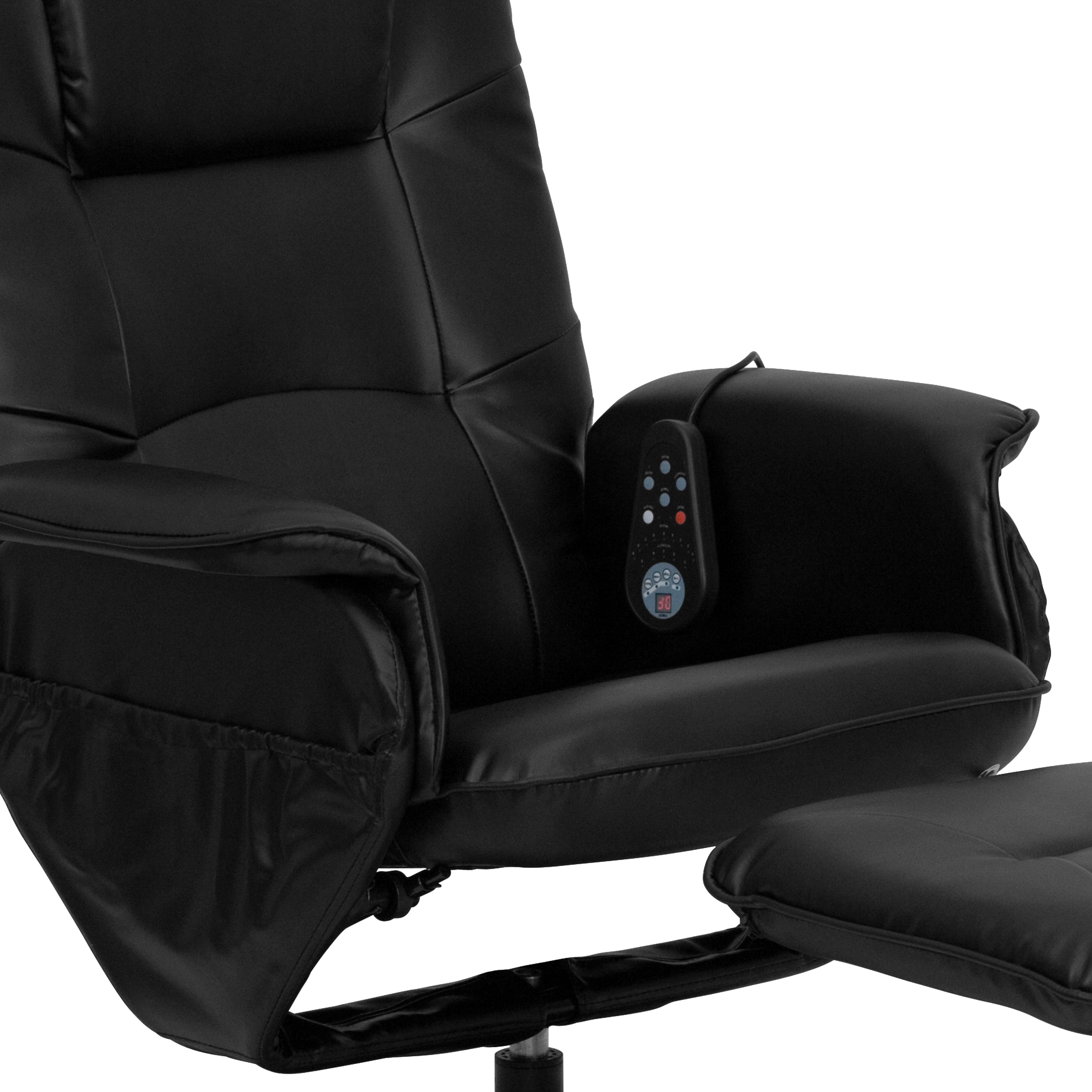 Massaging Multi-Position Recliner with Deep Side Pockets and Ottoman with Wrapped Base