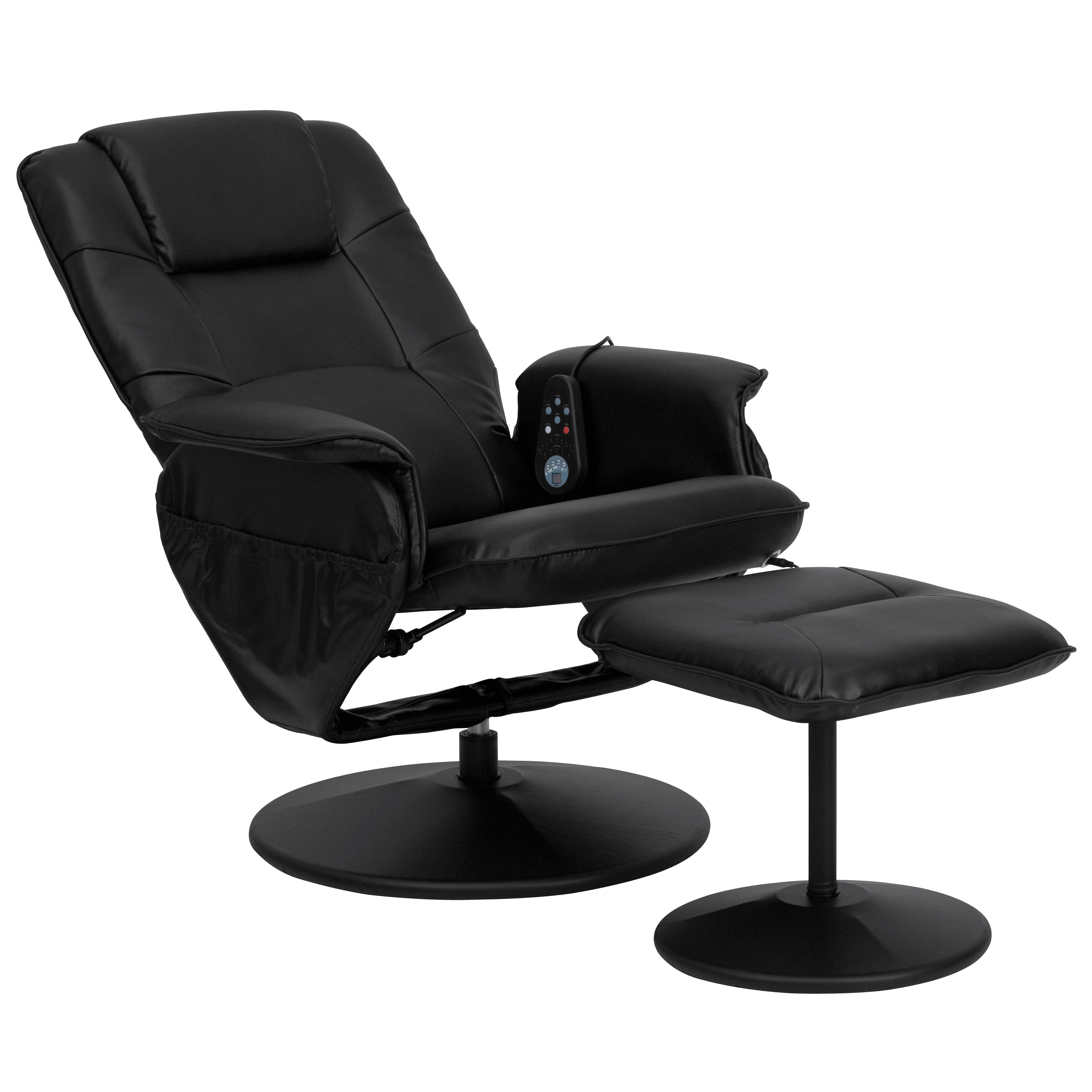 Massaging Multi-Position Recliner with Deep Side Pockets and Ottoman with Wrapped Base