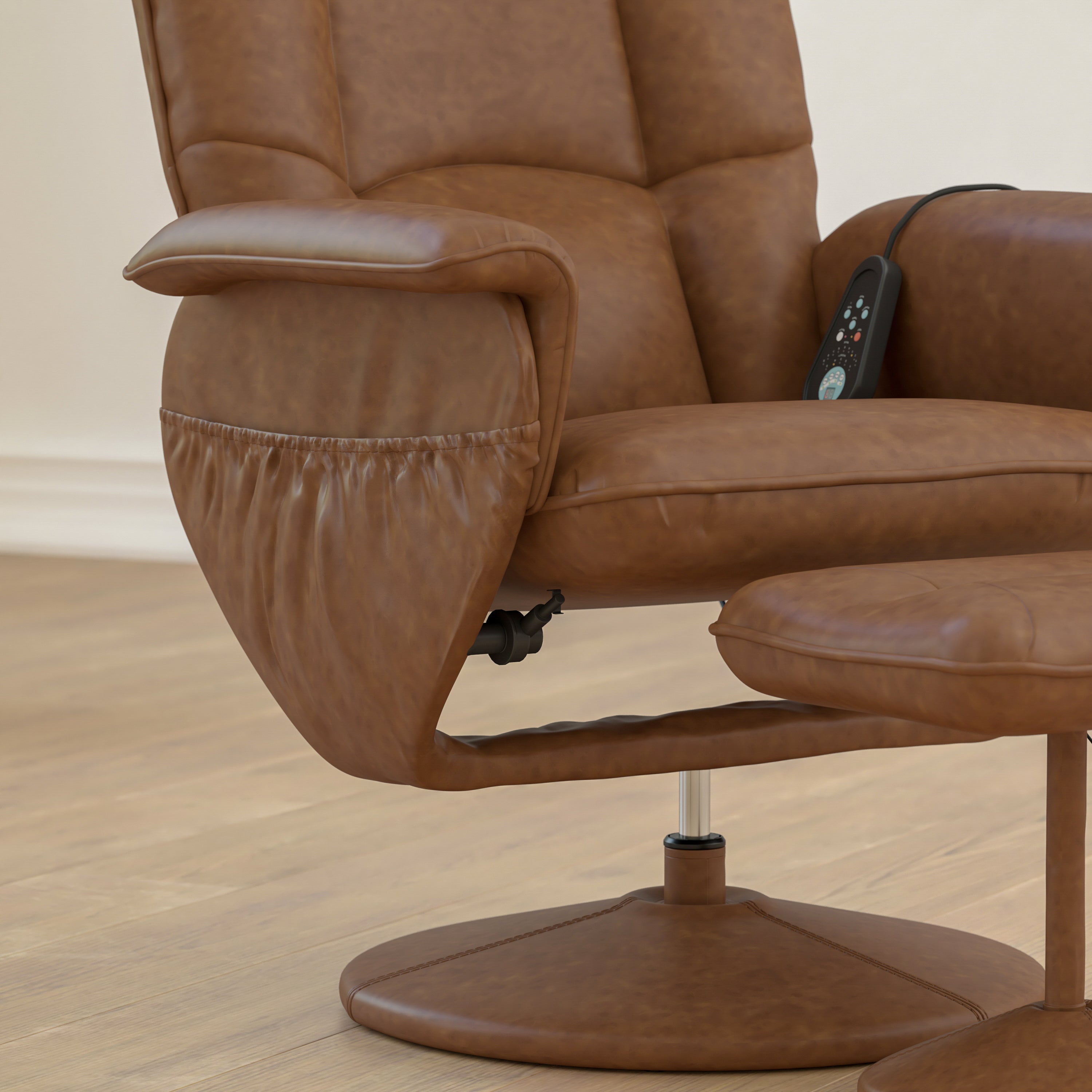 Massaging Multi-Position Recliner with Deep Side Pockets and Ottoman with Wrapped Base