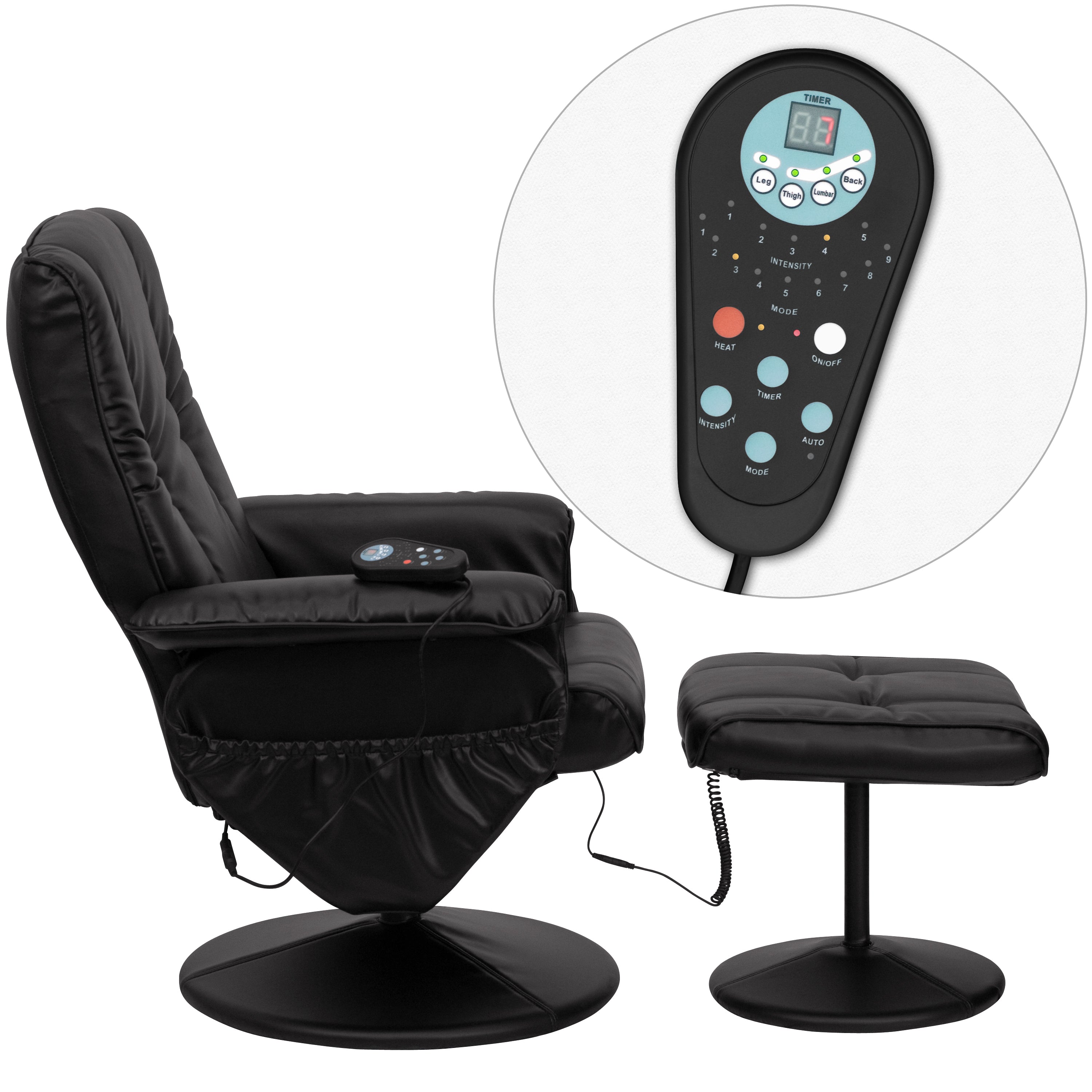 Massaging Multi-Position Recliner and Ottoman with Wrapped Base