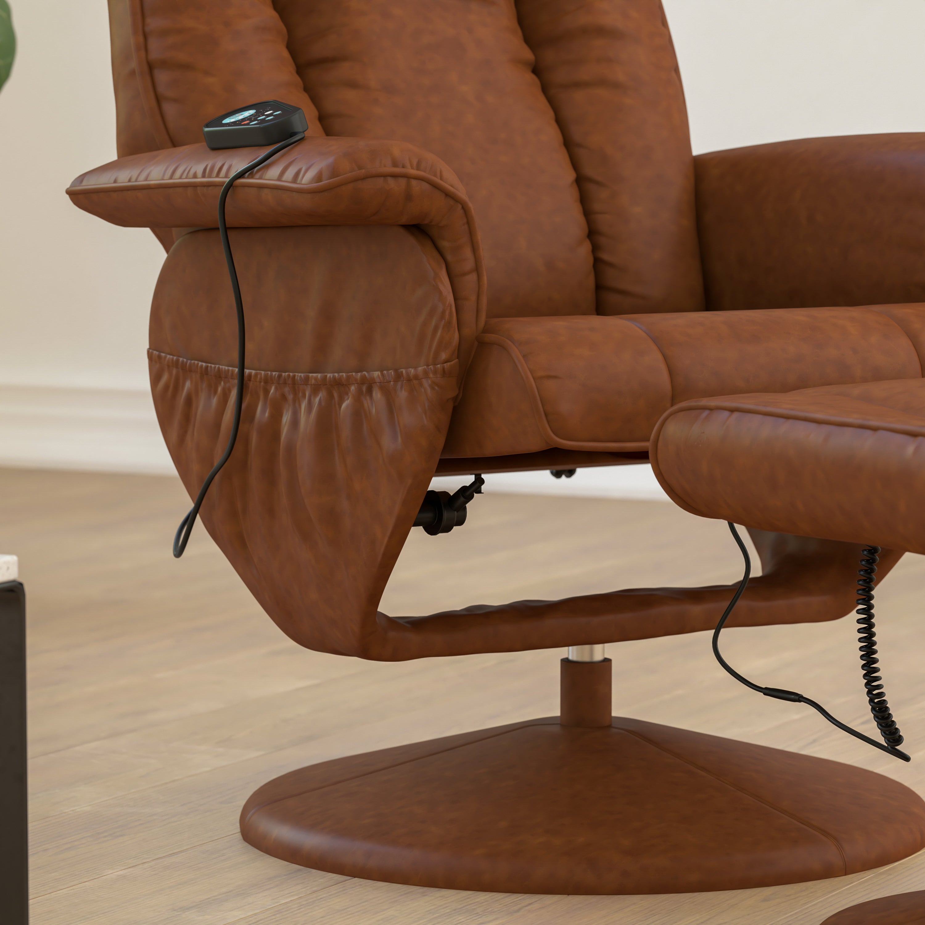 Massaging Multi-Position Recliner and Ottoman with Wrapped Base