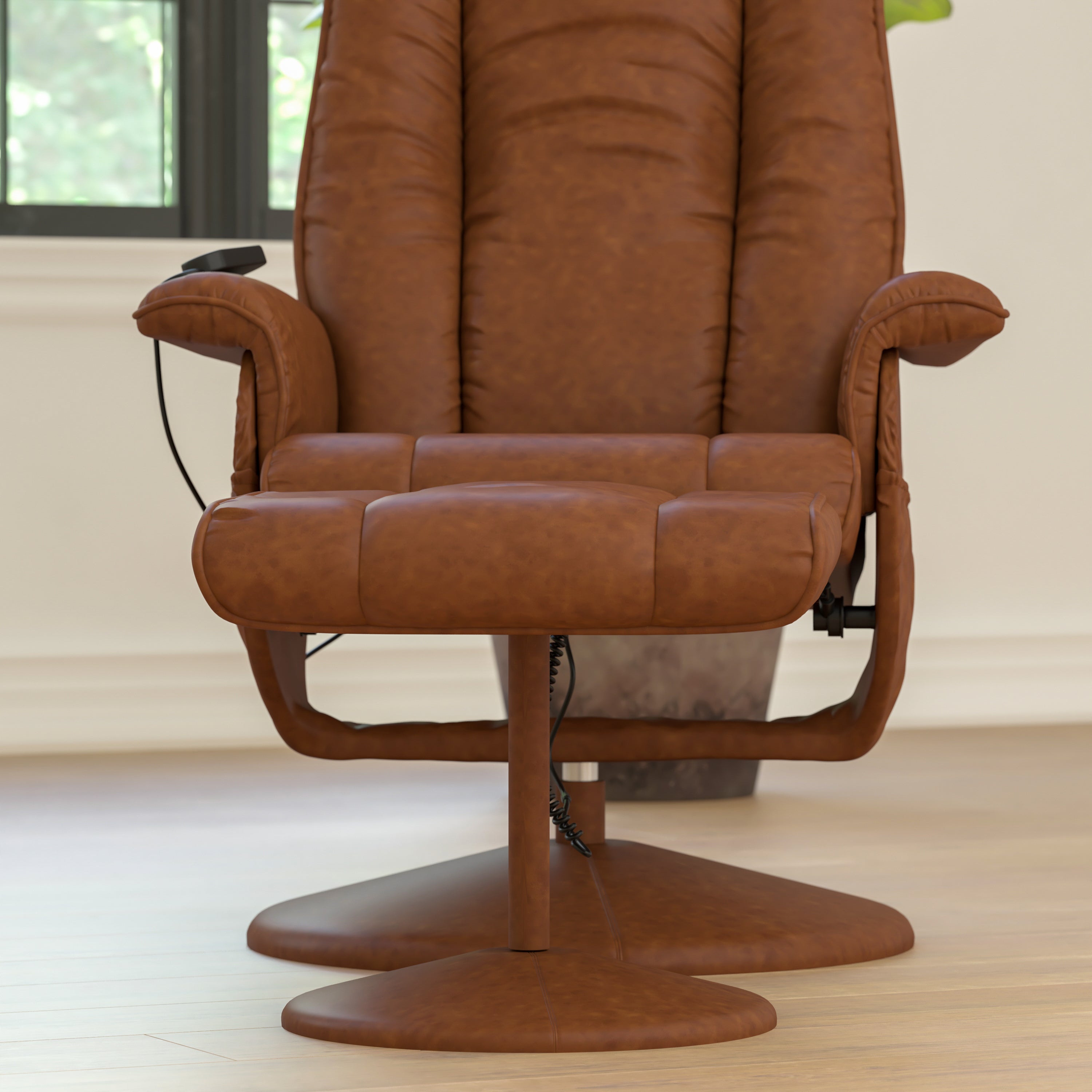 Massaging Multi-Position Recliner and Ottoman with Wrapped Base