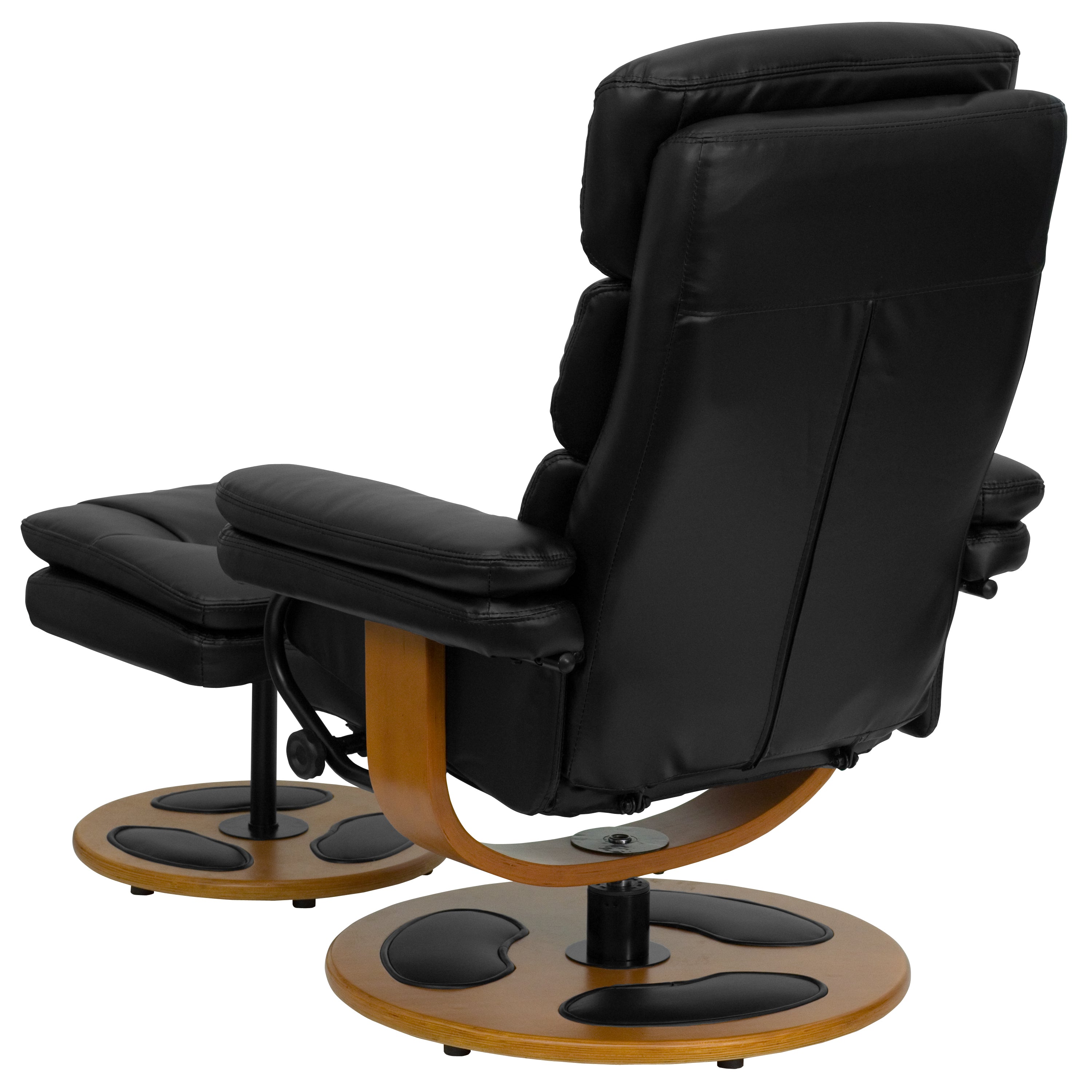 Contemporary Multi-Position Recliner and Ottoman with Wood Base