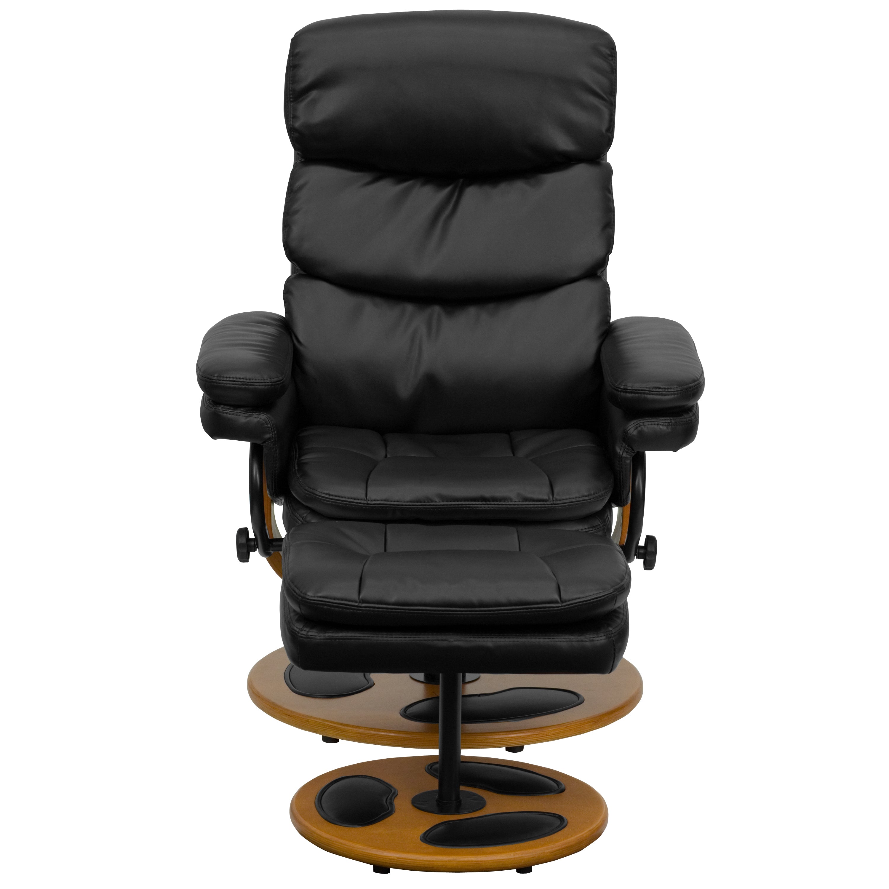 Contemporary Multi-Position Recliner and Ottoman with Wood Base
