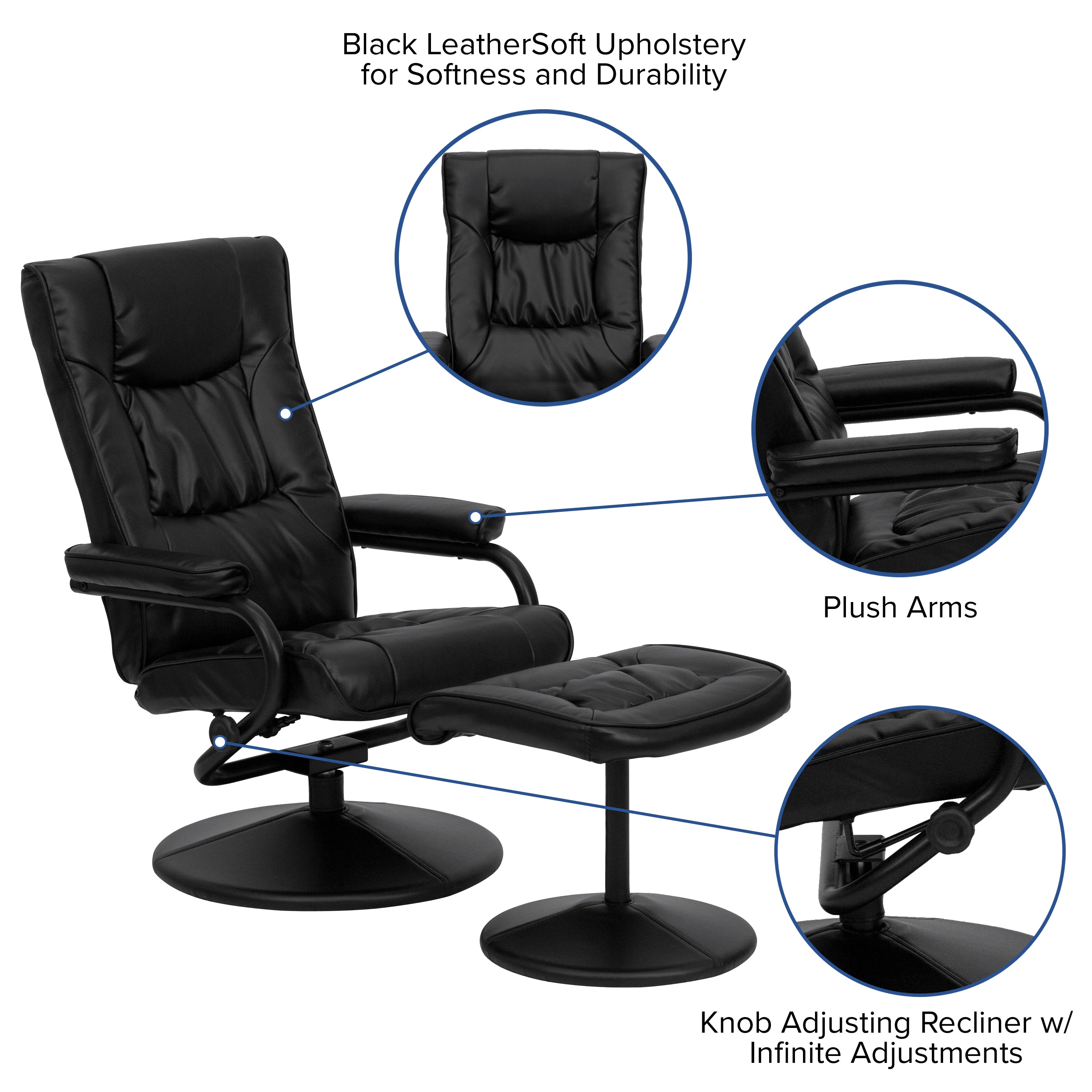 Contemporary Multi-Position Recliner and Ottoman with Wrapped Base