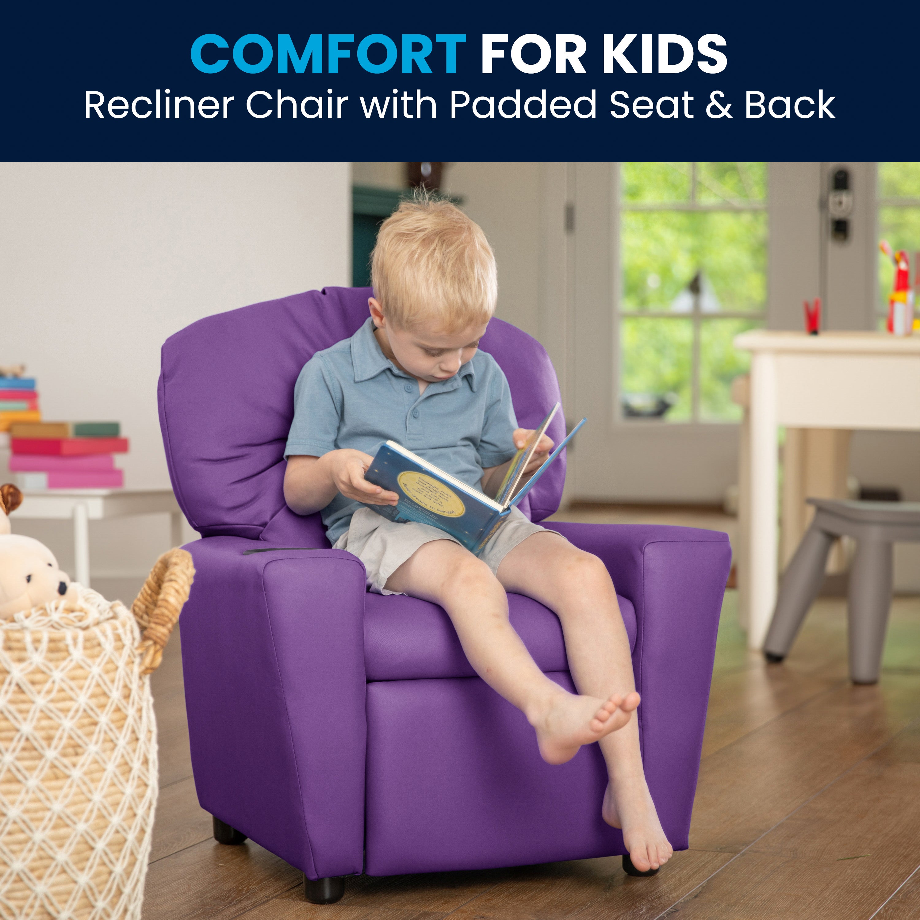 Contemporary Kids Recliner with Cup Holder