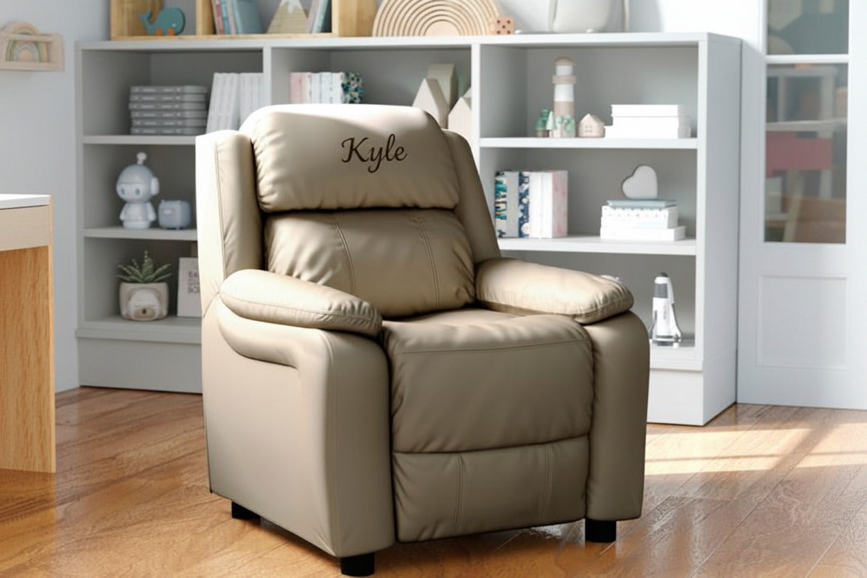 Personalized Deluxe Padded Kids Recliner with Storage Arms