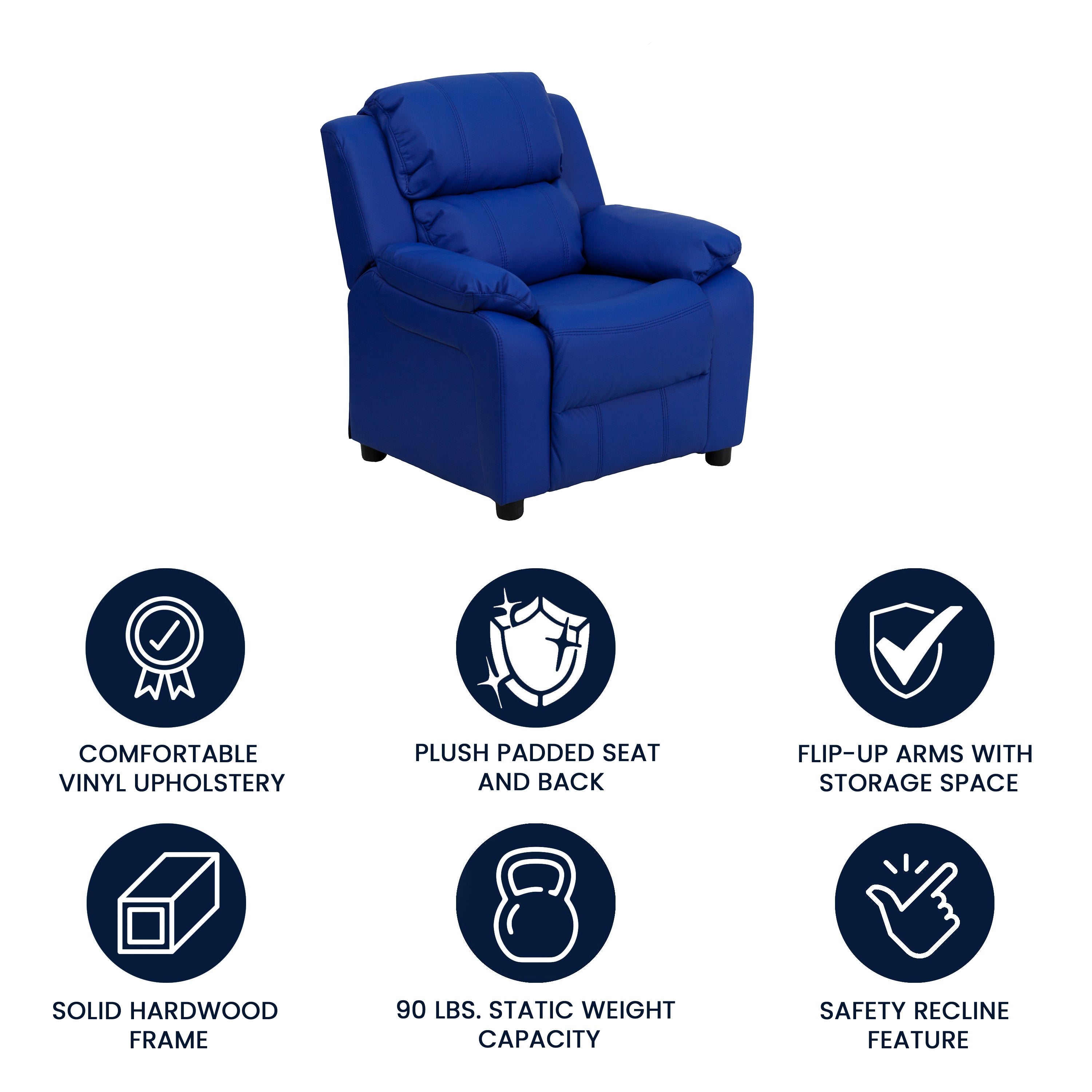 Deluxe Padded Contemporary Kids Recliner with Storage Arms